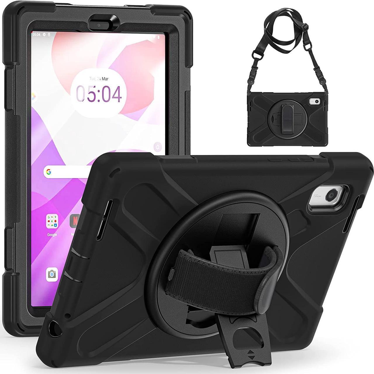 Rugged Case for Lenovo Tab M9 (TB-310FU, 2023 Released) with Stand Hand Strap Shoulder Belt Shockproof Case, Black