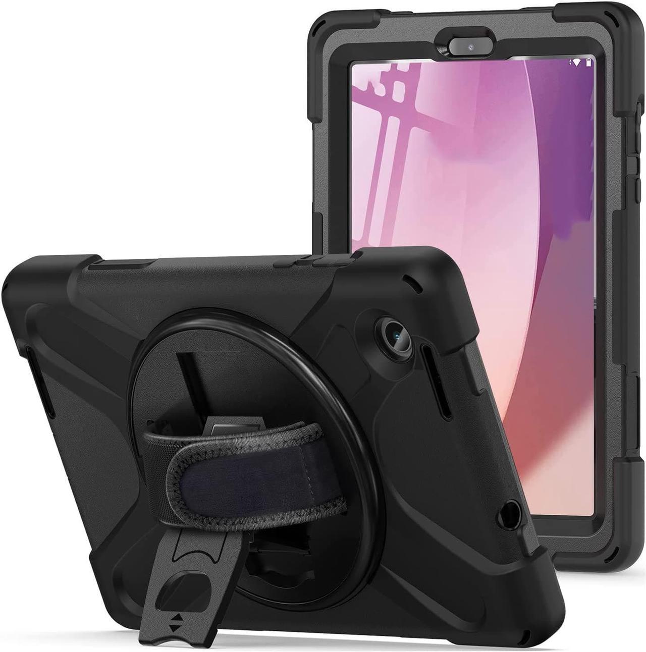 Rugged Case for Lenovo Tab M8 (4th Gen) (TB-300FU) 2023 Released with Stand Hand Strap Shoulder Belt Shockproof Case, Black