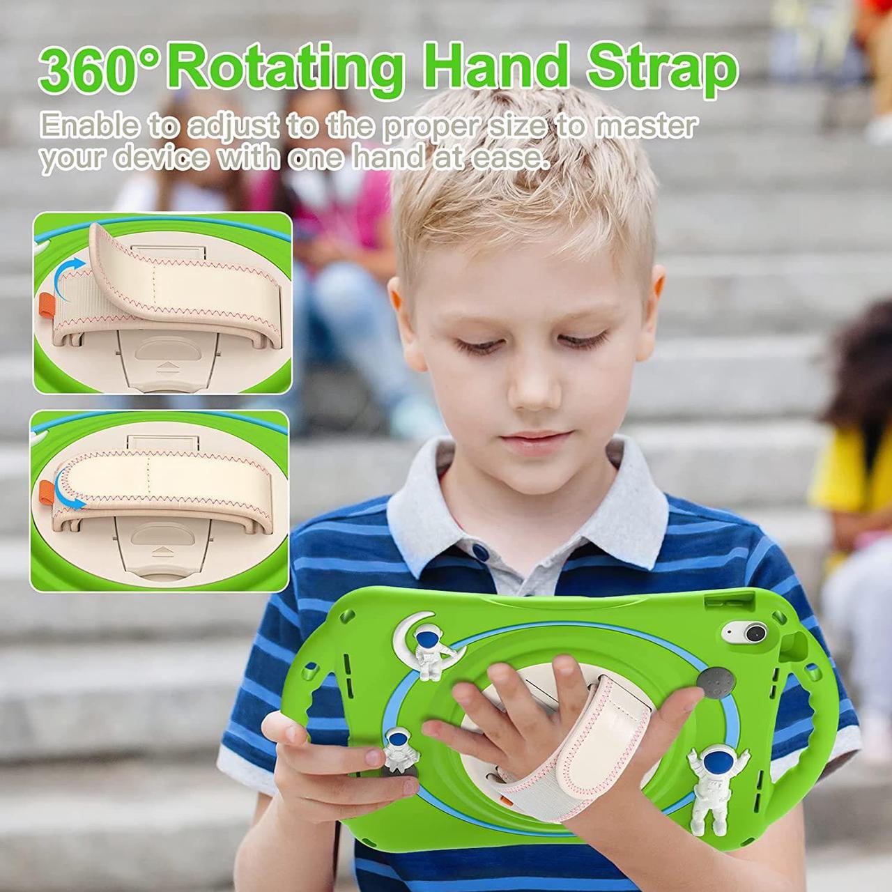 Alt view image 2 of 7 - iPad 10th Generation 10.9'' Kids Case, iPad 10th Gen 10.9 Rugged Shockproof Protective Rubber Case with Kickstand/Hand Strap/Shoulder Strap Handle Grip & Pencil Holder, Frog Green