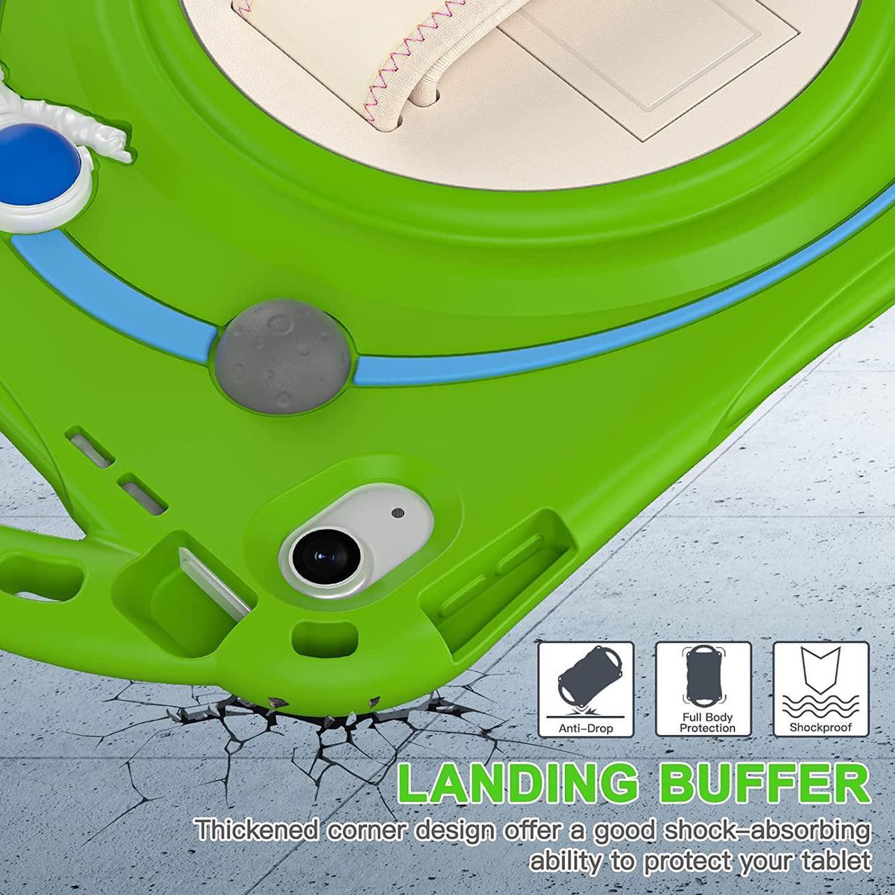 Alt view image 6 of 7 - iPad 10th Generation 10.9'' Kids Case, iPad 10th Gen 10.9 Rugged Shockproof Protective Rubber Case with Kickstand/Hand Strap/Shoulder Strap Handle Grip & Pencil Holder, Frog Green