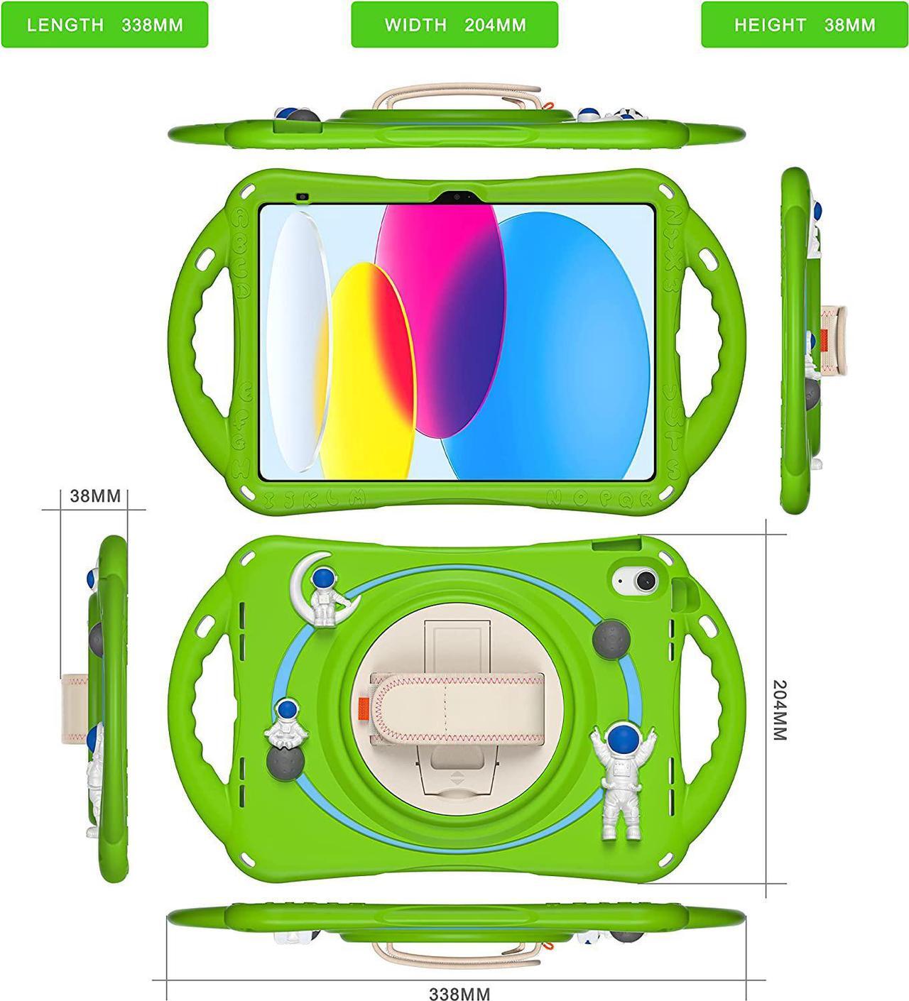 Alt view image 7 of 7 - iPad 10th Generation 10.9'' Kids Case, iPad 10th Gen 10.9 Rugged Shockproof Protective Rubber Case with Kickstand/Hand Strap/Shoulder Strap Handle Grip & Pencil Holder, Frog Green