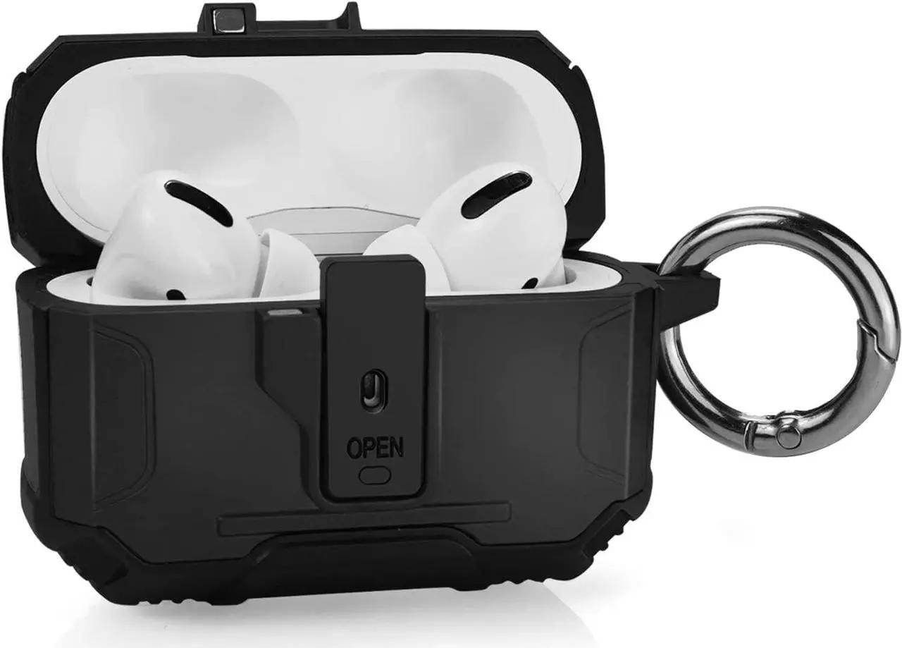 Alt view image 7 of 7 - One Key Pop-up Airpods Pro 2nd Generation Case, Full-Body Hard Shell Protective Rugged Charging Cover Case with Keychain for AirPods, Front LED Visible,Black