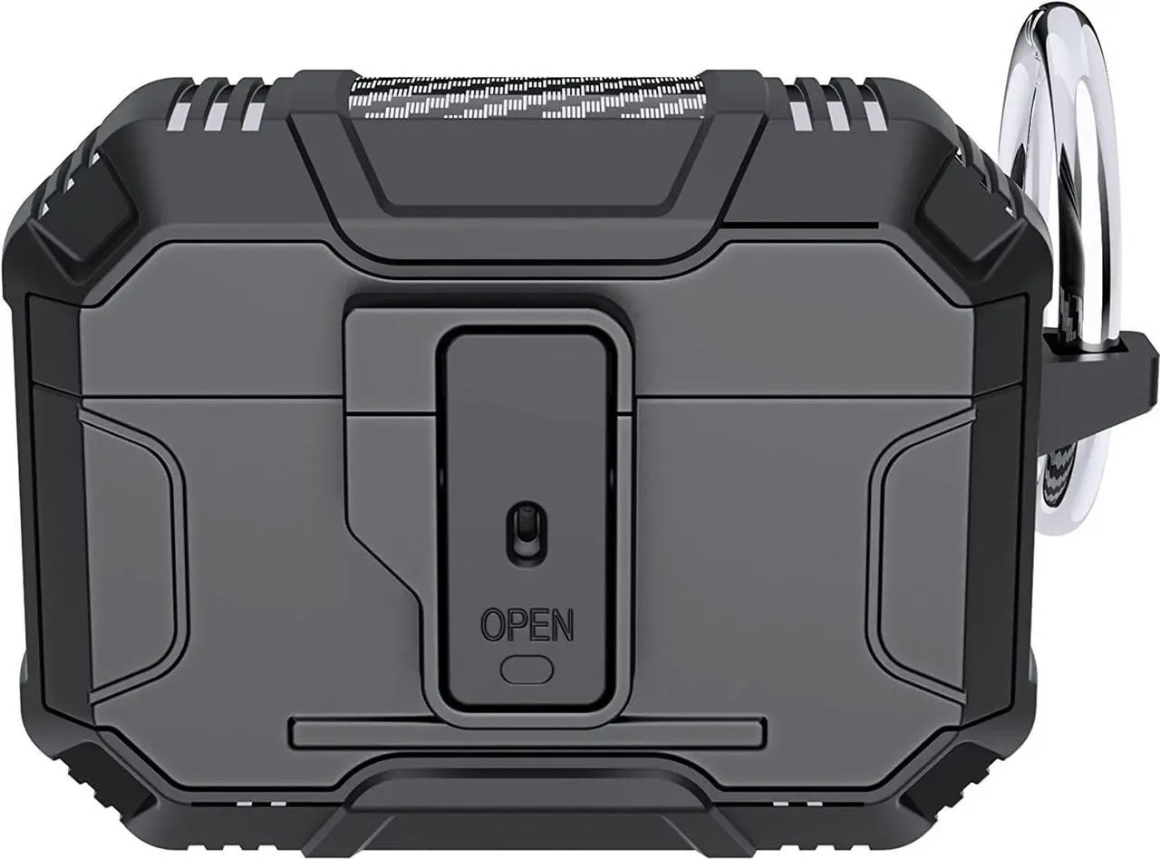 Main image of One Key Pop-up Airpods Pro 2nd Generation Case, Full-Body Hard Shell Protective Rugged Charging Cover Case with Keychain for AirPods, Front LED Visible,Black