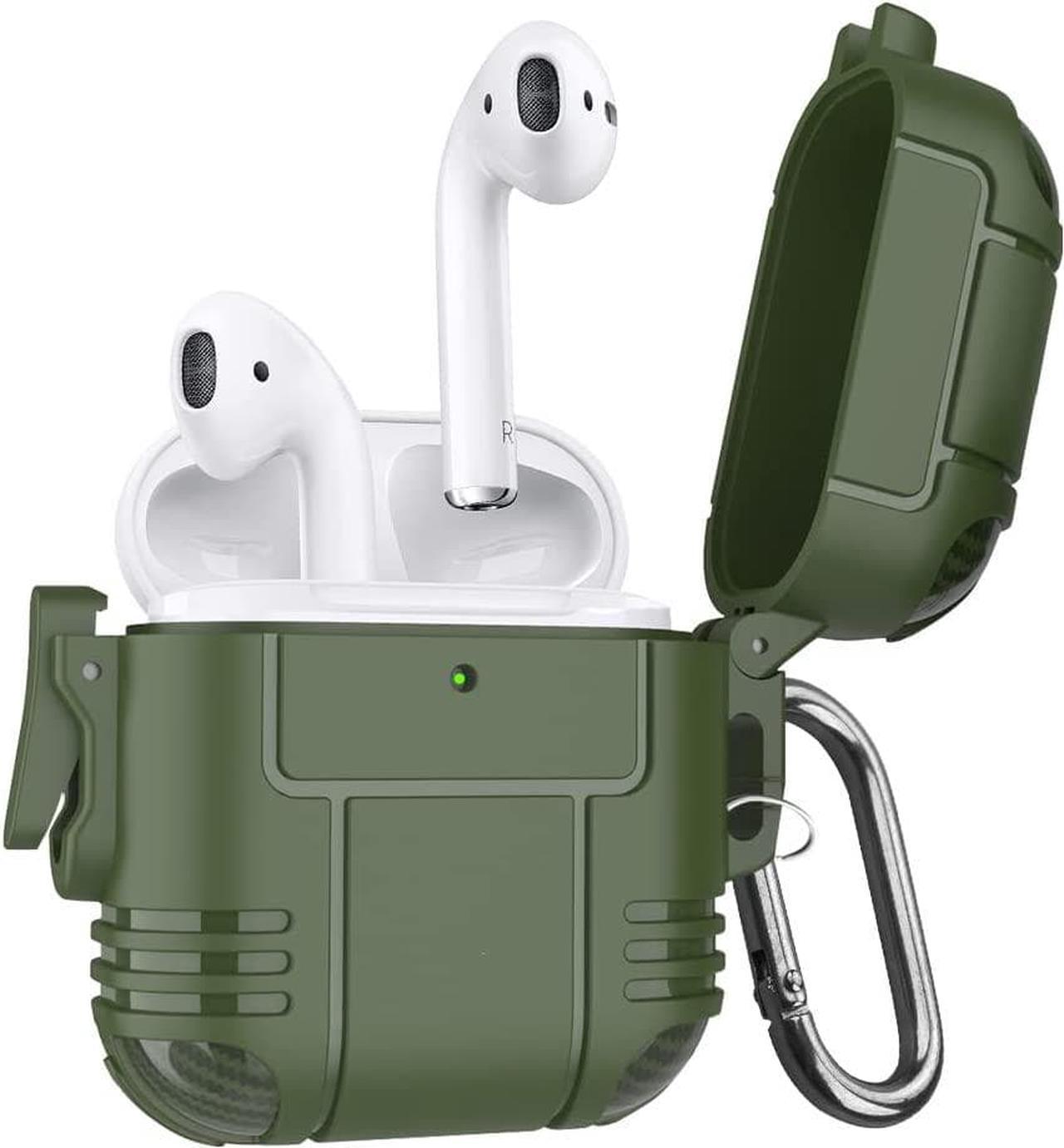 Airpods Anti Lost Buckle Case Cover for AirPods 2nd Generation & 1st, Full-Body Hard Shell Protective Charging Cover Case with Keychain for AirPods 2/1, Front LED Visible,ArmyGreen