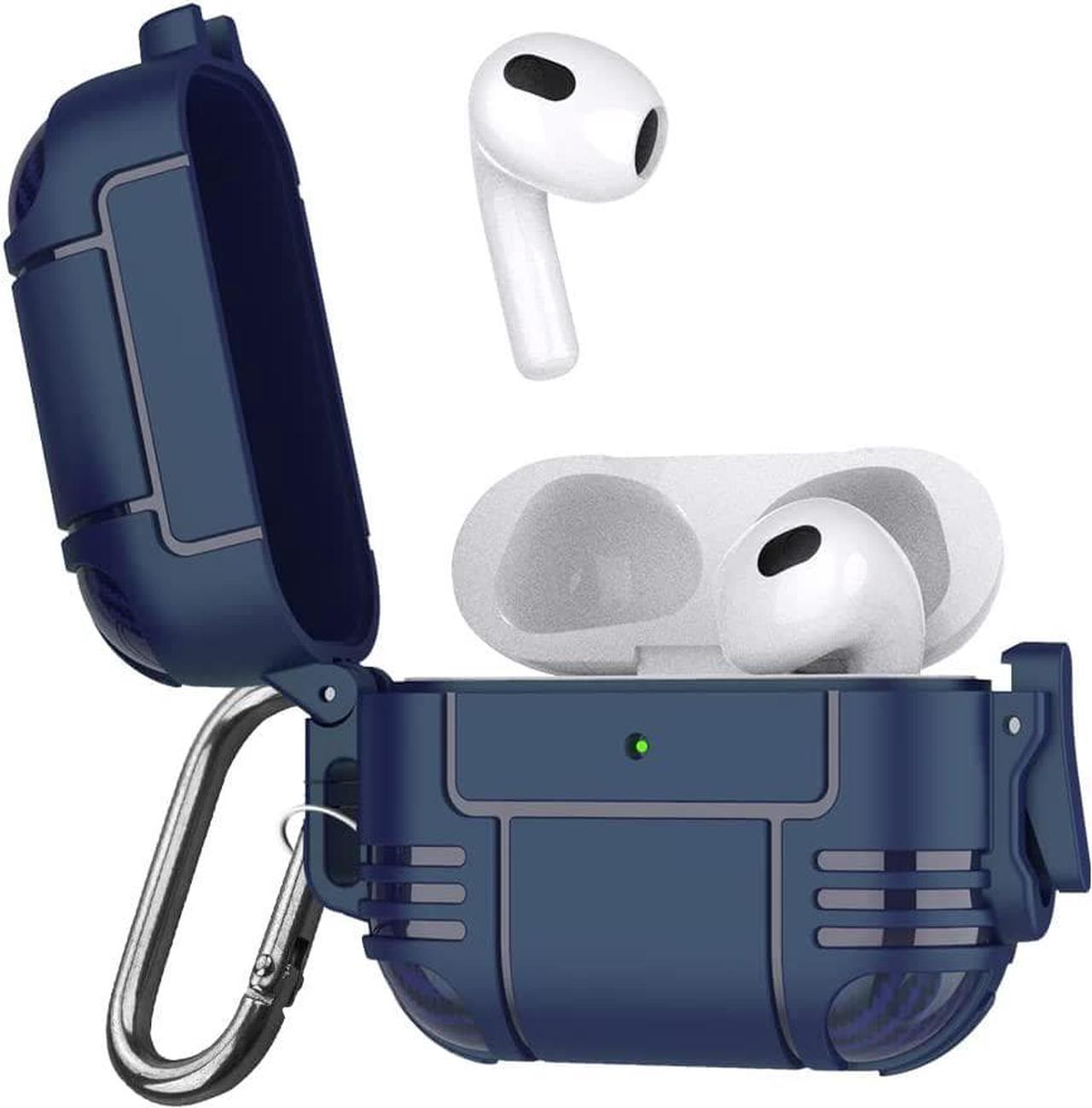 AirPods Case with Secure Lock Clip, Full-Body Hard Shell Protective Charging Cover Case with Keychain for AirPods, Front LED Visible (Blue, Airpods 3rd Gen)