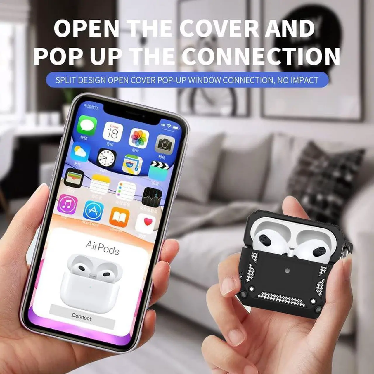 Alt view image 2 of 7 - Airpods 3rd Generation Case 2021, Full-Body Hard Shell Protective Rugged Charging Cover Case with Keychain for AirPod 2021, Front LED Visible,Black