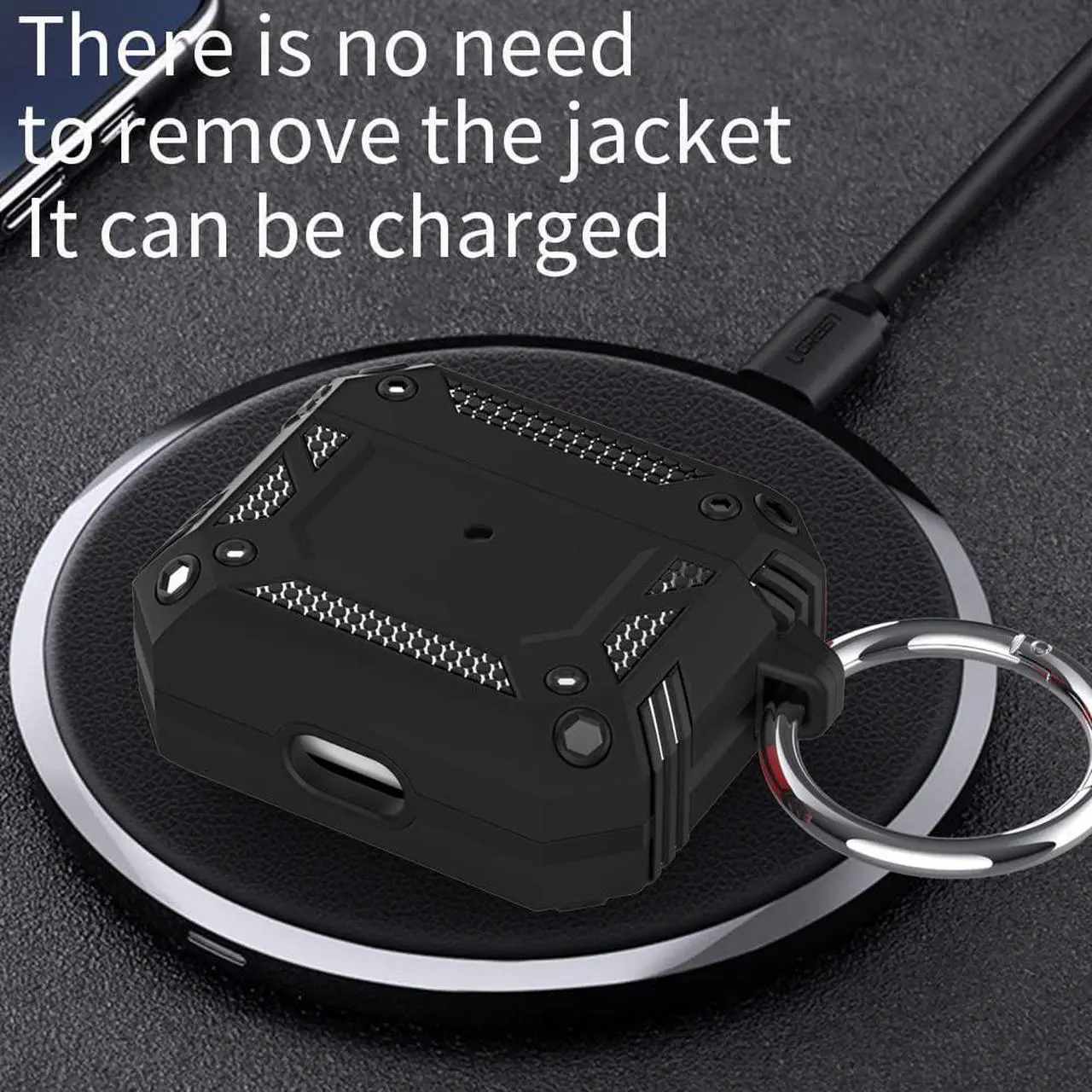 Alt view image 6 of 7 - Airpods 3rd Generation Case 2021, Full-Body Hard Shell Protective Rugged Charging Cover Case with Keychain for AirPod 2021, Front LED Visible,Black