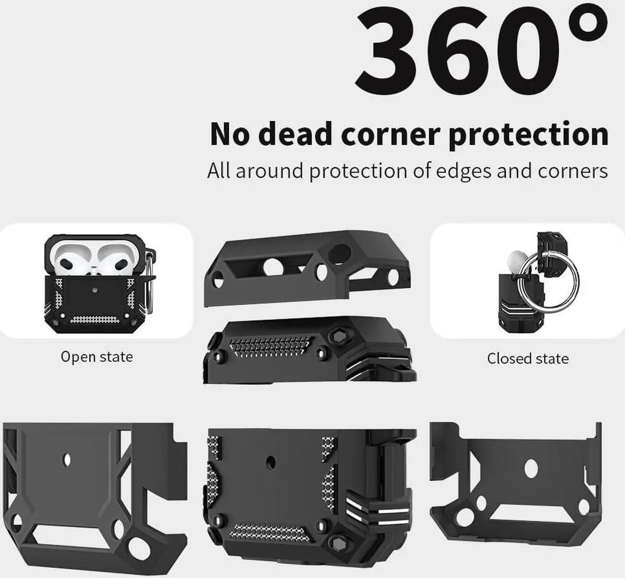 Alt view image 7 of 7 - Airpods 3rd Generation Case 2021, Full-Body Hard Shell Protective Rugged Charging Cover Case with Keychain for AirPod 2021, Front LED Visible,Black