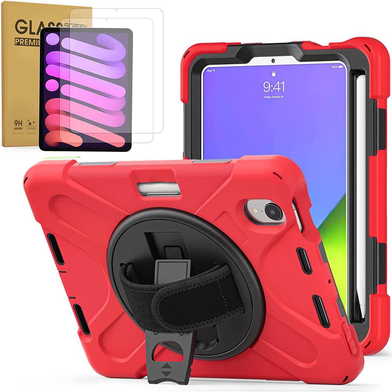 Bundle-iPad Mini 6 Rugged Black Case and 2 Pack Tempered Glass Screen Protector