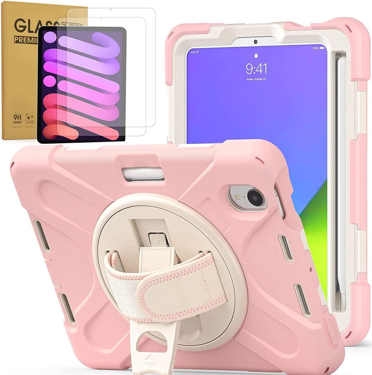 Bundle-iPad Mini 6 Rugged Rosegold Case and 2 Pack Tempered Glass Screen Protector