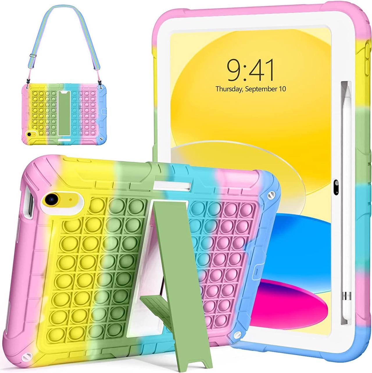 New iPad 10th Generation 10.9 inch 2022 Case for Kids, Shockproof Rugged Protective with Pencil Holder Kickstand & Shoulder Strap for iPad 10.9 Inch 2022 Release Kids Children (Mint Green)