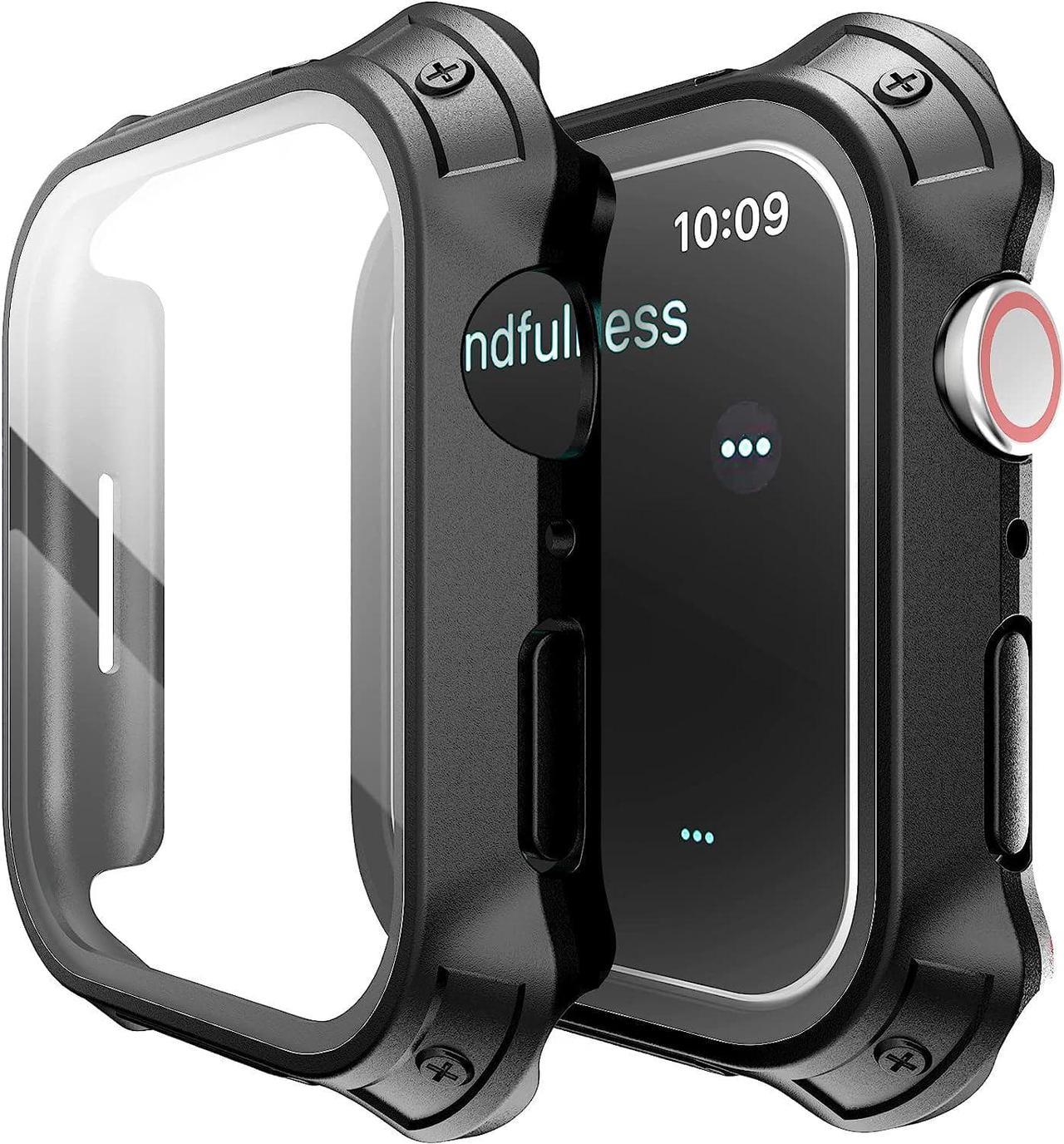 [2 Pack] Rugged Case for Apple Watch Series 8/7 45mm with 9H Tempered Glass Screen Protector,Scratch-Resistant,Touch Sensitive,Shockproof Case for iWatch 8/7, Black