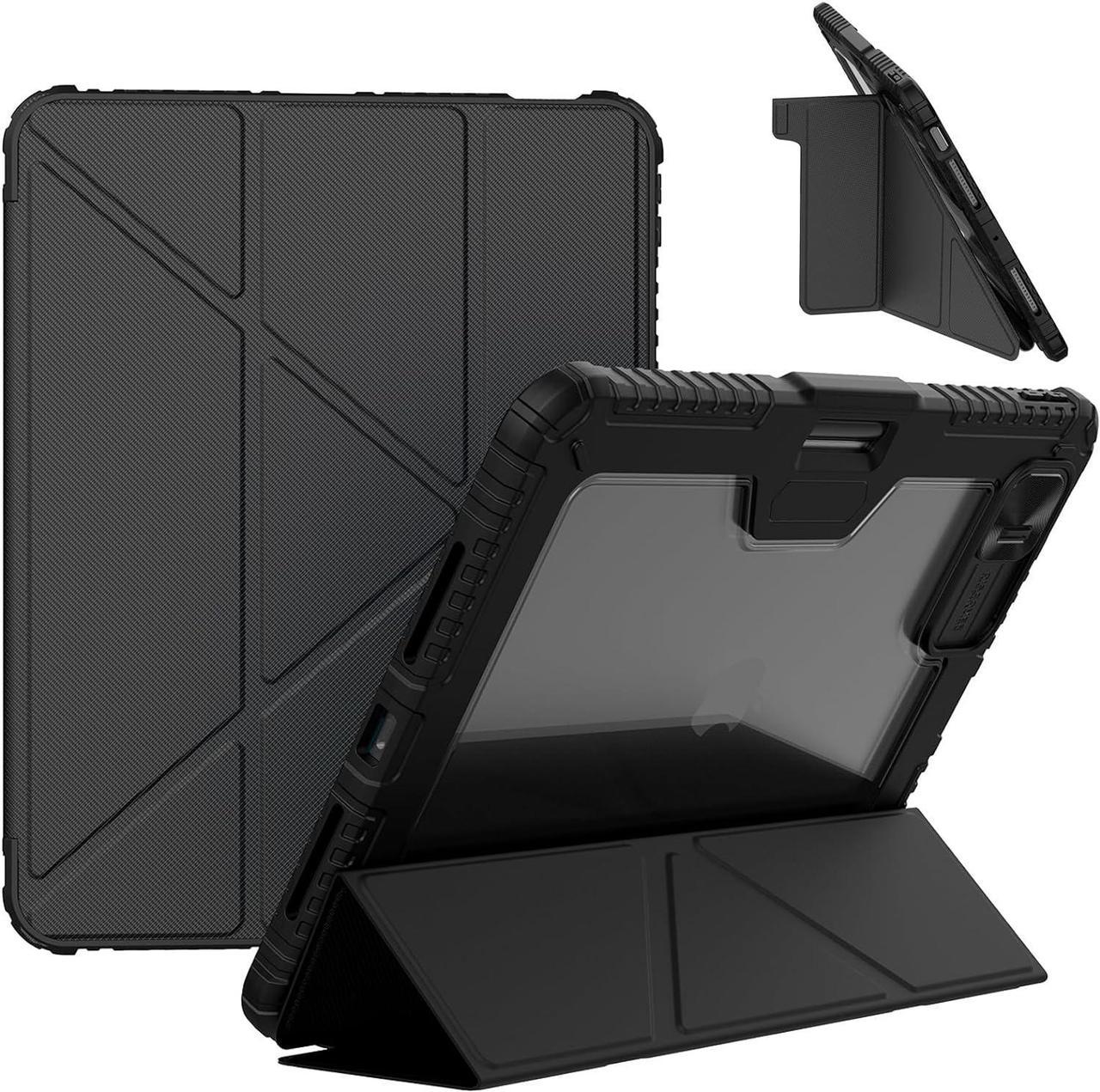 Case for iPad Air 6th Generation 11-inch M2 (2024), Multiple Angle Shockproof Rugged Case with Slide Camera Cover & Pencil Holder, Auto Sleep/Wake,Black