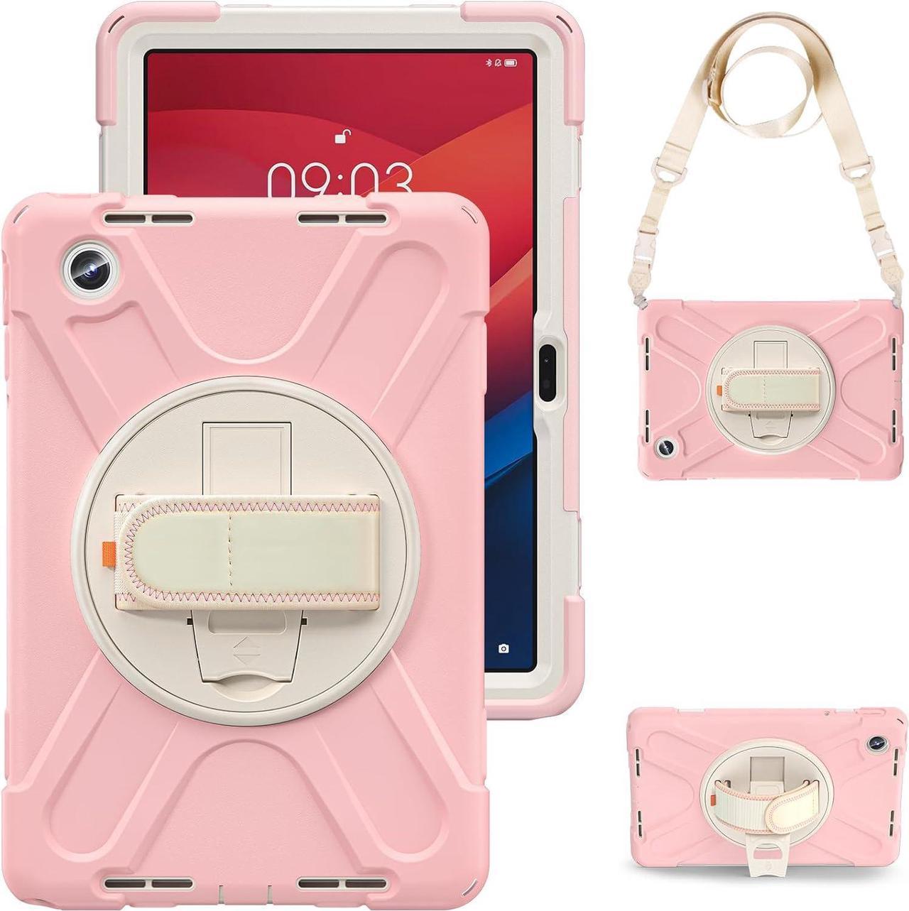 Case for  Tab M11 2024 (TB-330FU/330XU) 11", Durable Shockproof Protective Cover with 360° Rotating Stand - Hand Strap - Shoulder Strap,Pink