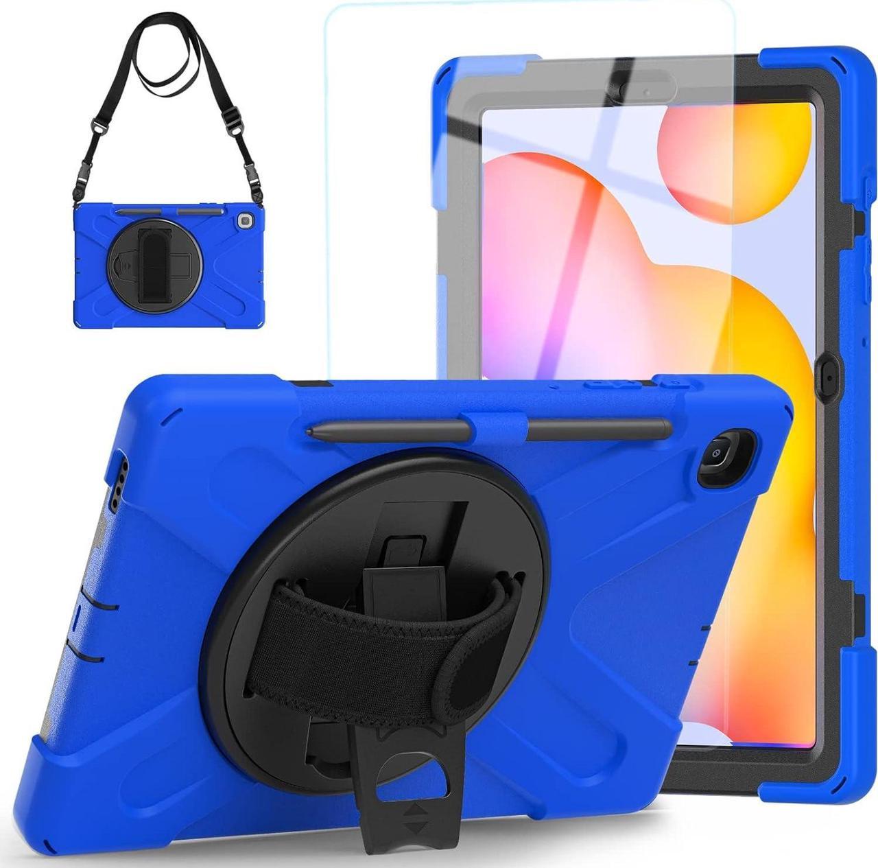 Galaxy Tab S6 Lite 10.4 Case with Screen Protector S Pen Holder for Kids 2024 | Shockproof Protective Cover w/Stand Hand Shoulder Strap Case for  S6 Lite Tablet 2022 2020 -Blue