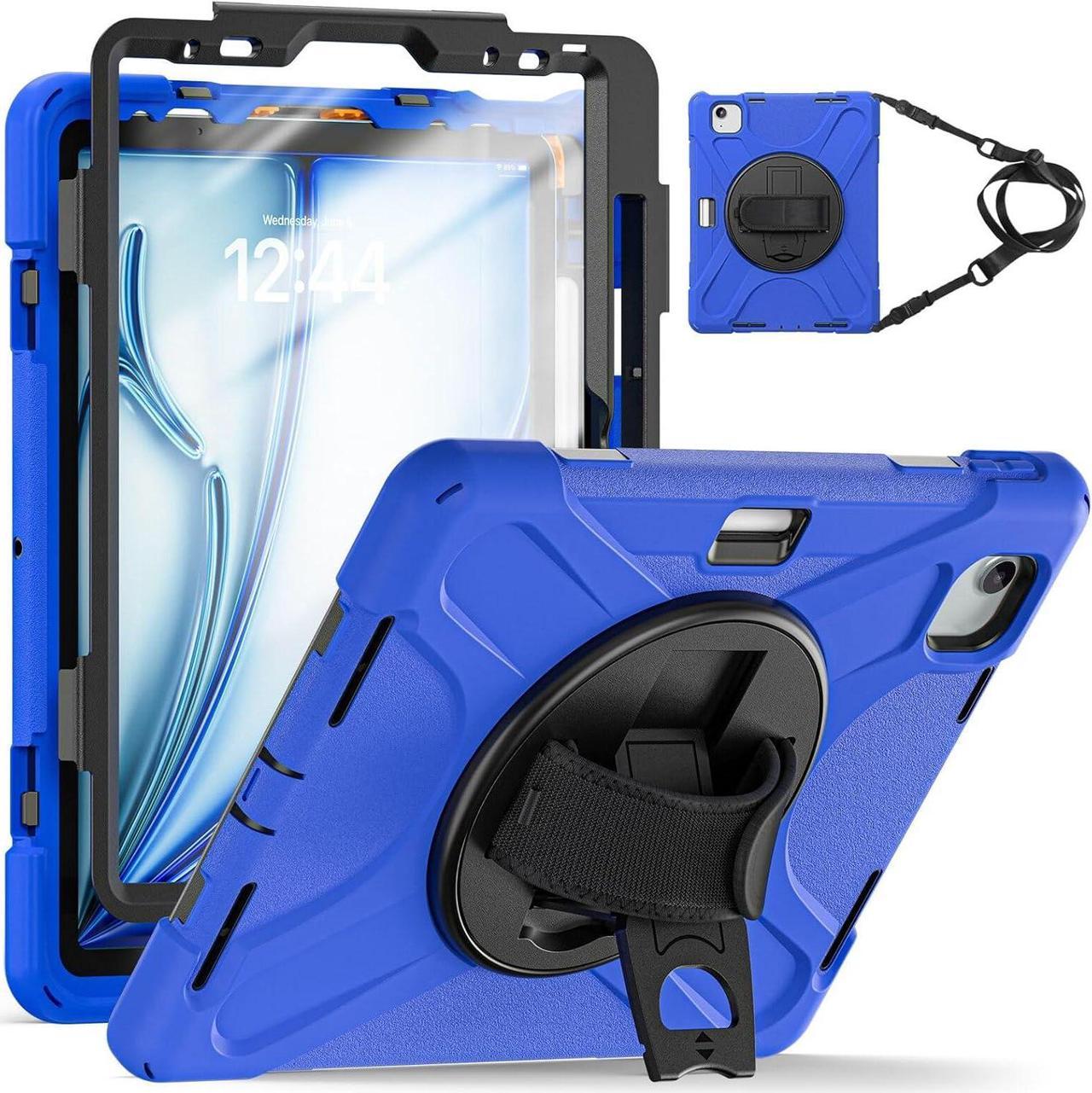 for iPad Air 6th Generation 11 Inch Case M2 2024, iPad Air 5th/4th Gen Case 10.9 Inch with 360° Rotating Stand Hand/Shoulder Strap, Shockproof Protective Case for iPad Pro 11" 2022, Blue