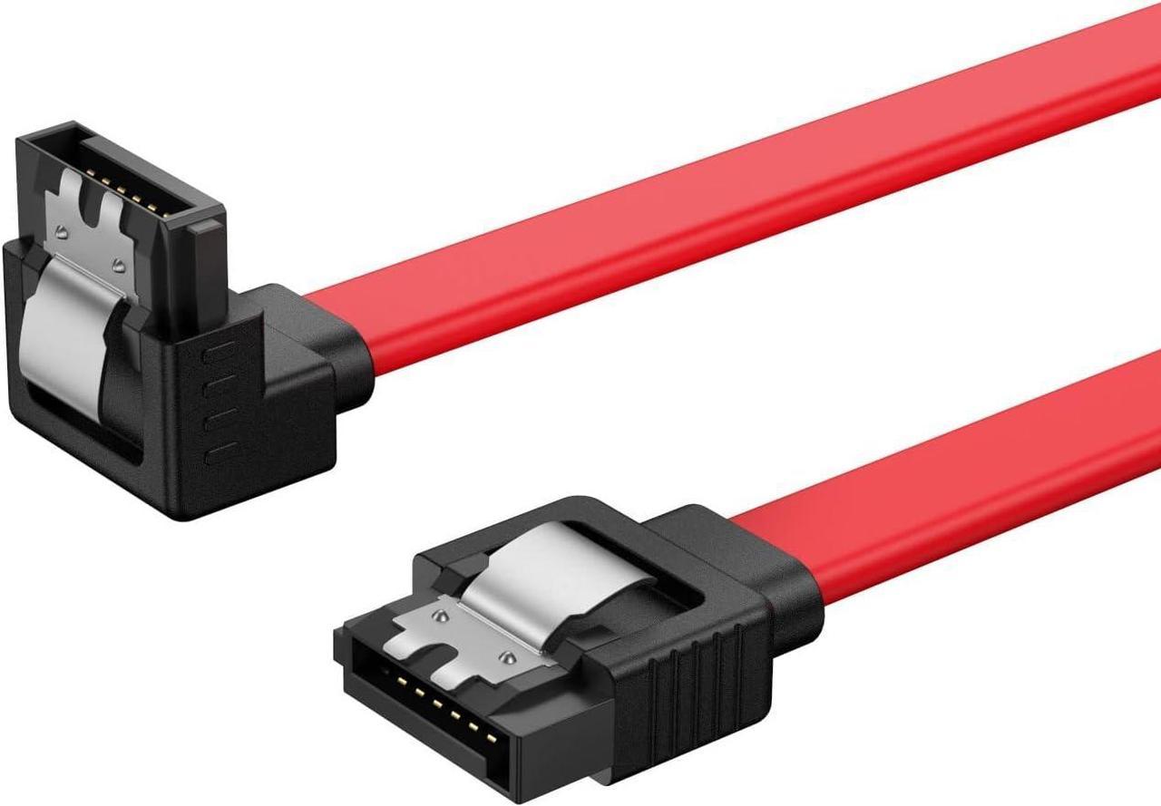 CableCreation SATA III Cable, [2-Pack] 8-Inch/0.6FT SATA III 6.0 Gbps 7pin Female to Downward Right Angle Female Data Cable with Locking Latch, Support for 2.5'' SSD,3.5''HDD Drive, Red