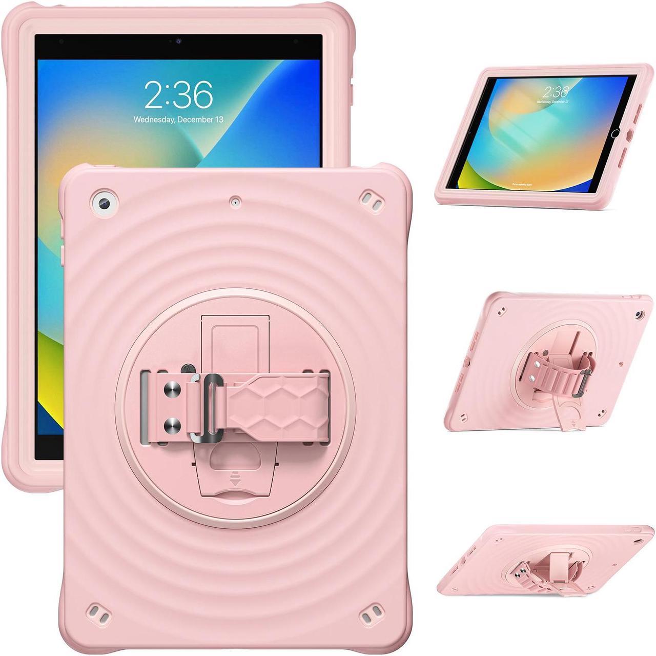 Case for iPad 9th/ 8th/ 7th Generation 10.2 inch (Case for iPad 9/8/ 7 Gen): with Strong Protection, Screen Protector, Hand/Shoulder Strap, Rotating Stand, Pencil Holder - Pink