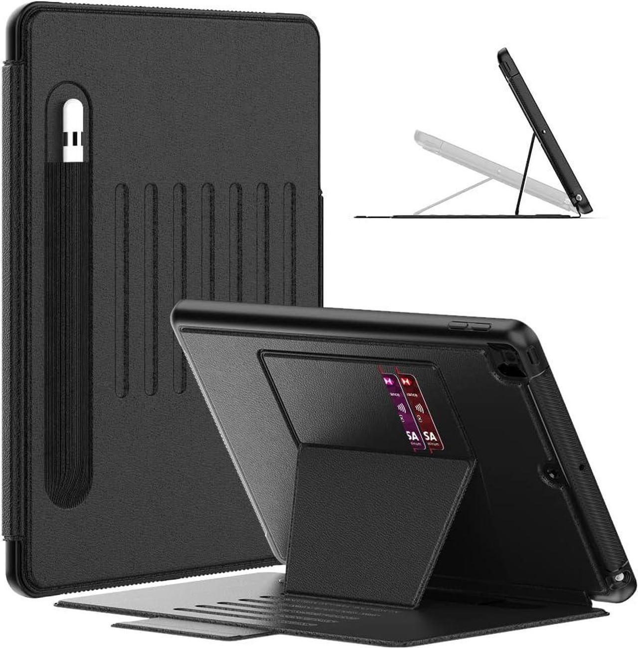 Case for iPad 9th/8th/7th Generation Case 10.2'', Thin, Strong Magnetic Stand Cover with Absorbing Multi-Angles Stand, Pen Holder, Card Slot for iPad 10.2 Inch 2021/2020/2019(Black)