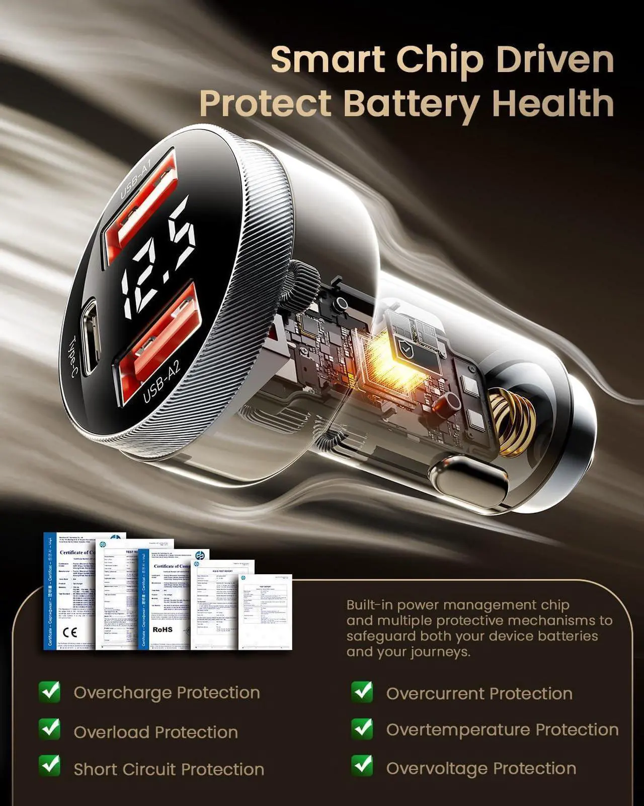 Alt view image 2 of 7 - Car Charger 80W Super Fast Charging with USB PD/PPS/QC 3.0(Voltmeter&LED Lights) Universal Quick Charge for 12-24V Car Cigarette Lighter Plug,Compatible with iPhone 15 14 13 12,S22 S21 S20