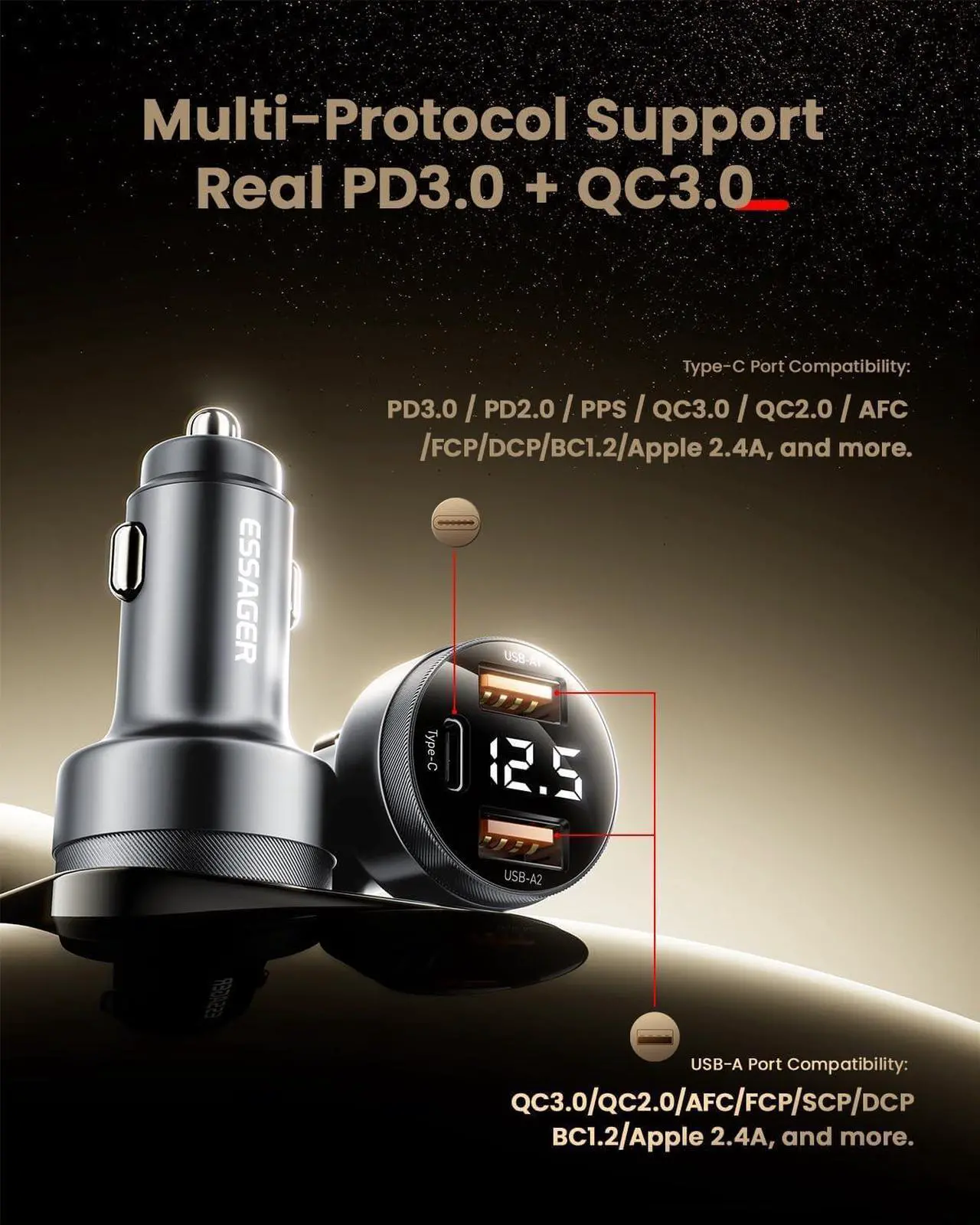 Alt view image 6 of 7 - Car Charger 80W Super Fast Charging with USB PD/PPS/QC 3.0(Voltmeter&LED Lights) Universal Quick Charge for 12-24V Car Cigarette Lighter Plug,Compatible with iPhone 15 14 13 12,S22 S21 S20