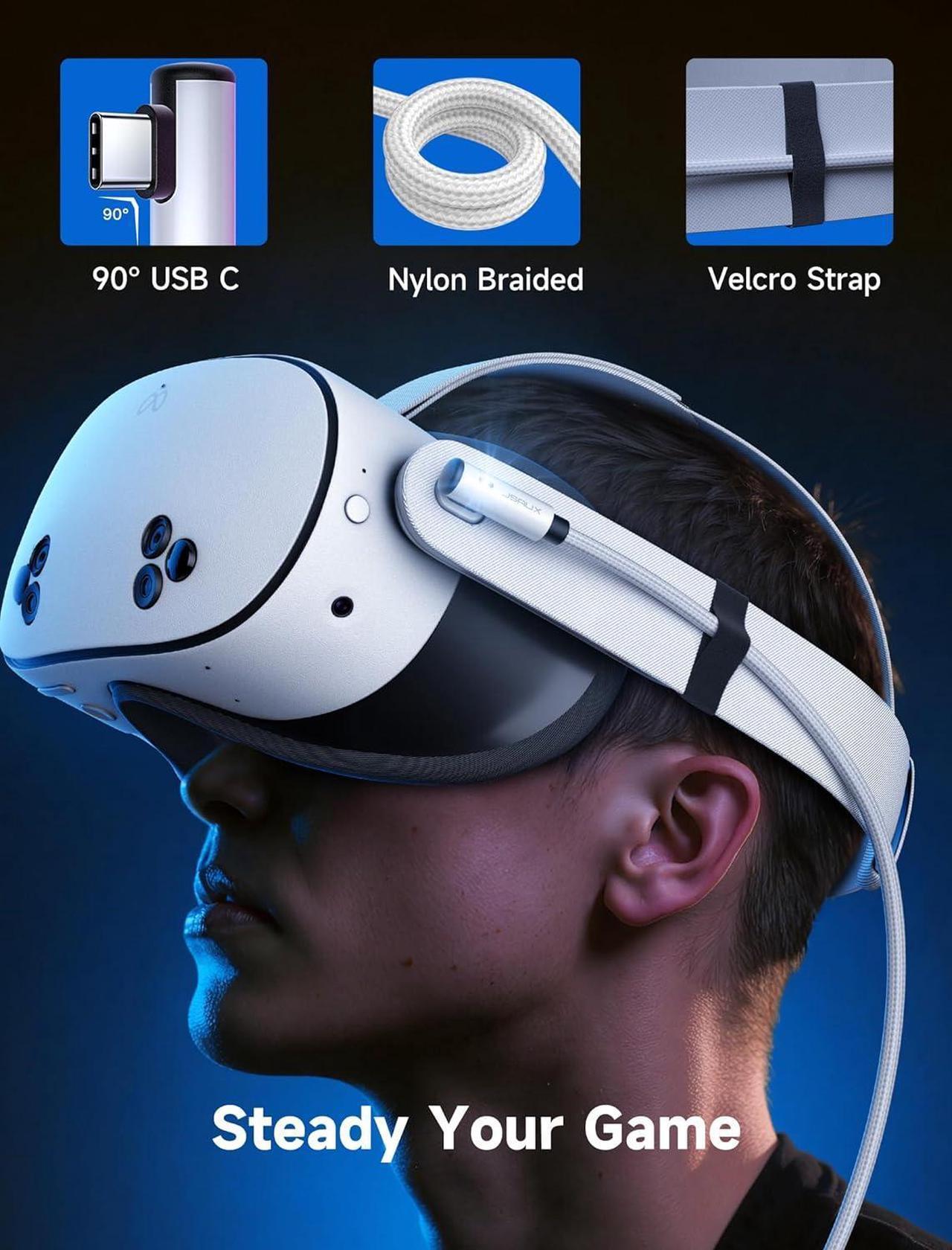 Alt view image 5 of 7 - JSAUX Link Cable with 18W Charging 16ft, Compatible with Oculus Meta Quest 3S/ 3/ 2/ Pro and Pico 4, PC VR, Steam VR Accessories, 2-in-1 High Speed 5Gbs USB3.0 to USB C Data Cord for VR Headset