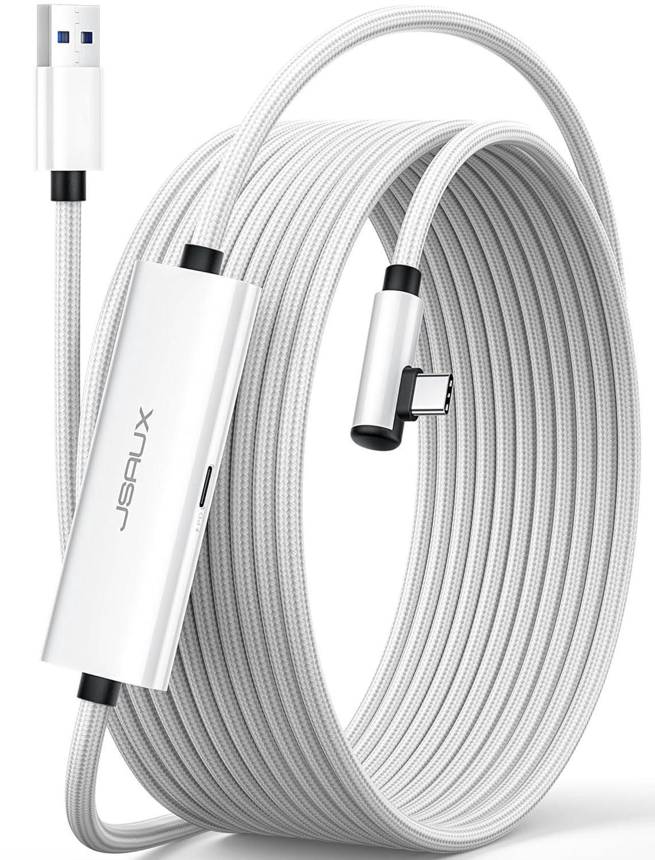 Main image of JSAUX Link Cable with 18W Charging 16ft, Compatible with Oculus Meta Quest 3S/ 3/ 2/ Pro and Pico 4, PC VR, Steam VR Accessories, 2-in-1 High Speed 5Gbs USB3.0 to USB C Data Cord for VR Headset