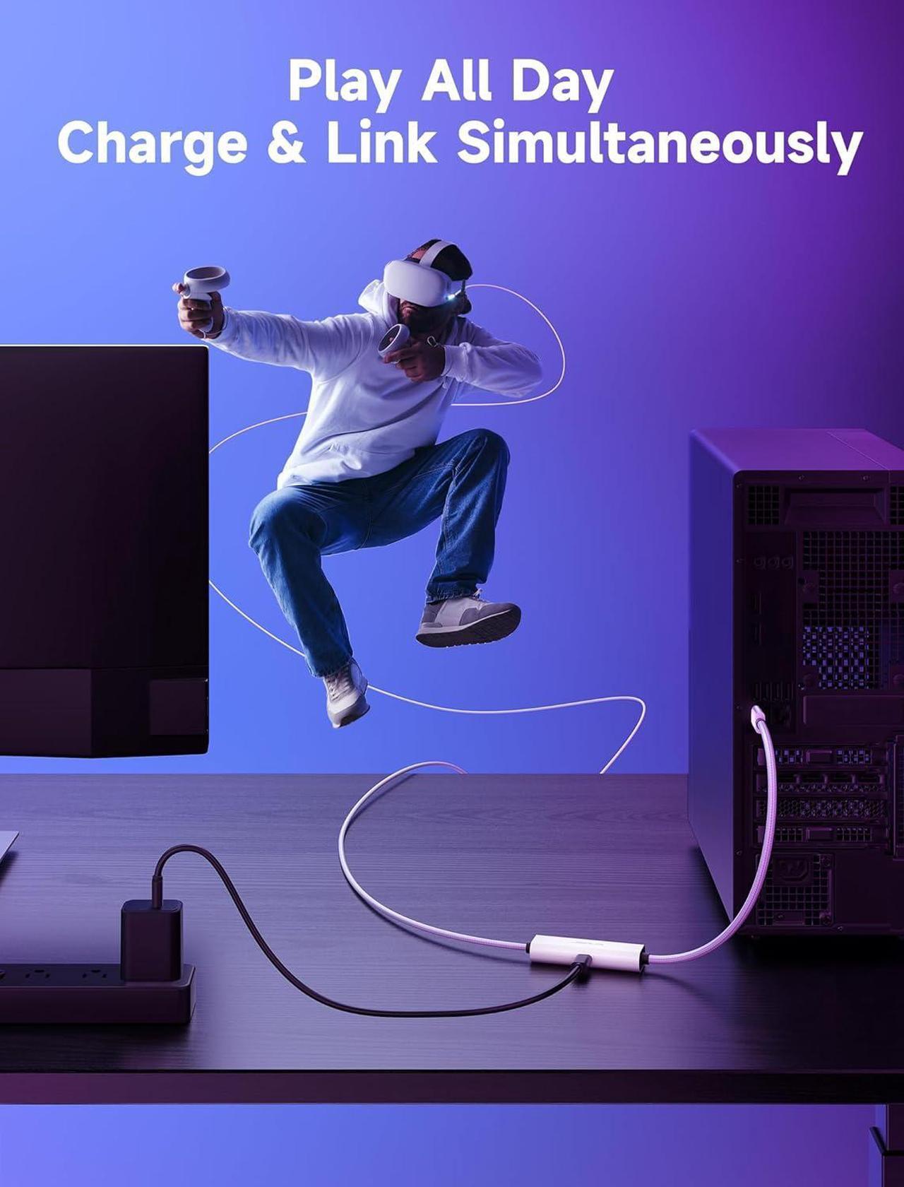 Alt view image 6 of 7 - JSAUX Link Cable with 18W Charging 16ft, Compatible with Oculus Meta Quest 3S/ 3/ 2/ Pro and Pico 4, PC VR, Steam VR Accessories, 2-in-1 High Speed 5Gbs USB3.0 to USB C Data Cord for VR Headset