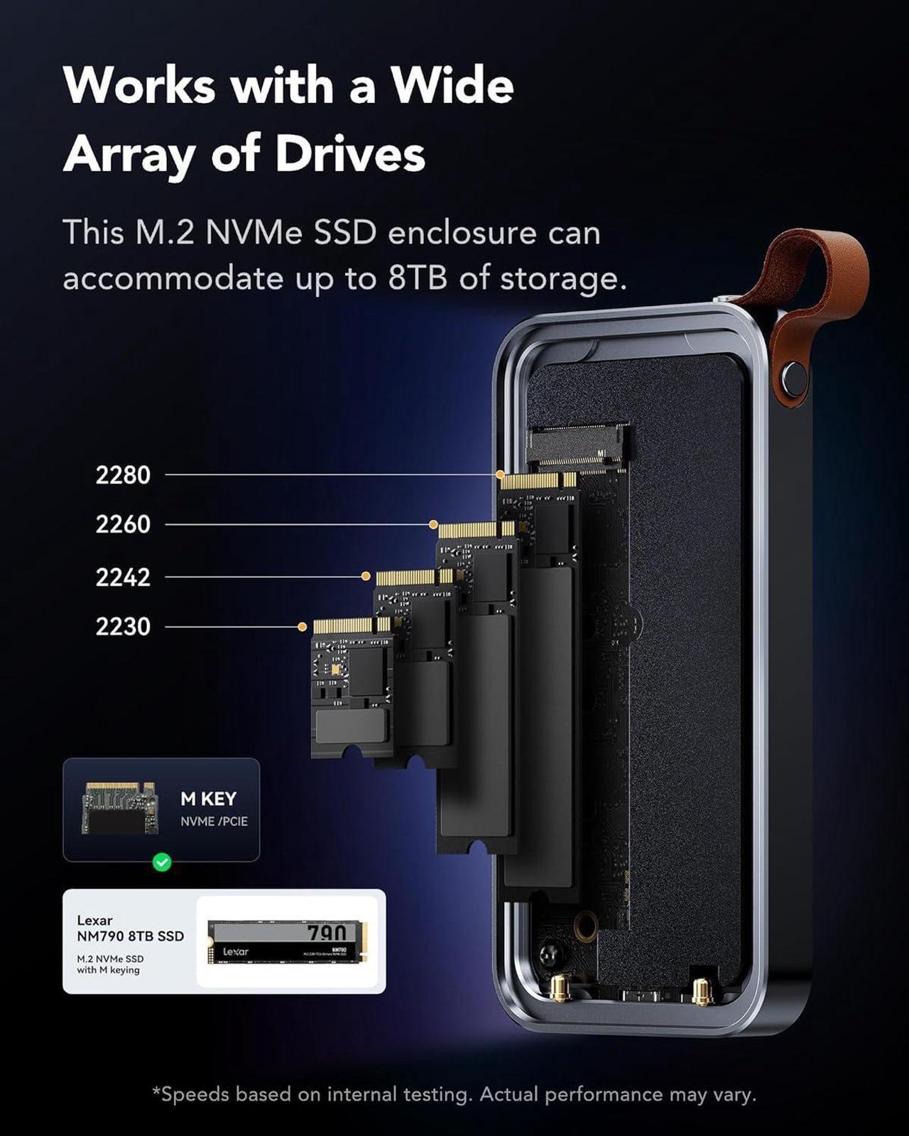 Alt view image 3 of 7 - E750 40Gbps M.2 NVMe SSD Enclosure, Tool Free Installation Compatible with Thunderbolt 4/3/USB4/3.2/3.1/3.0/2.0, Expand MacBook and Mac mini, Up to 8TB Support M Key 2230/2242/2260/2280 SSD Size