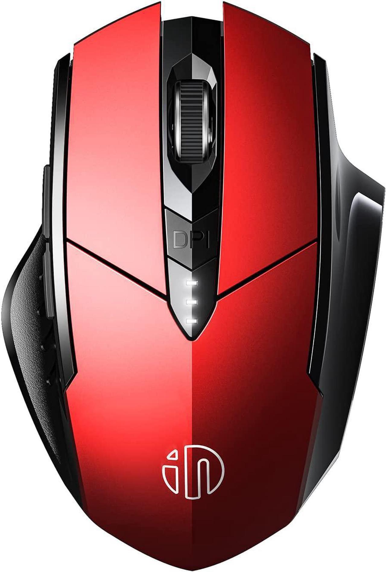 Bluetooth Mouse [Upgraded: Battery Level Visible], Inphic Rechargeable Wireless Mouse Multi-Device (Tri-Mode:BT 5.0/4.0+2.4Ghz) with Silent,red