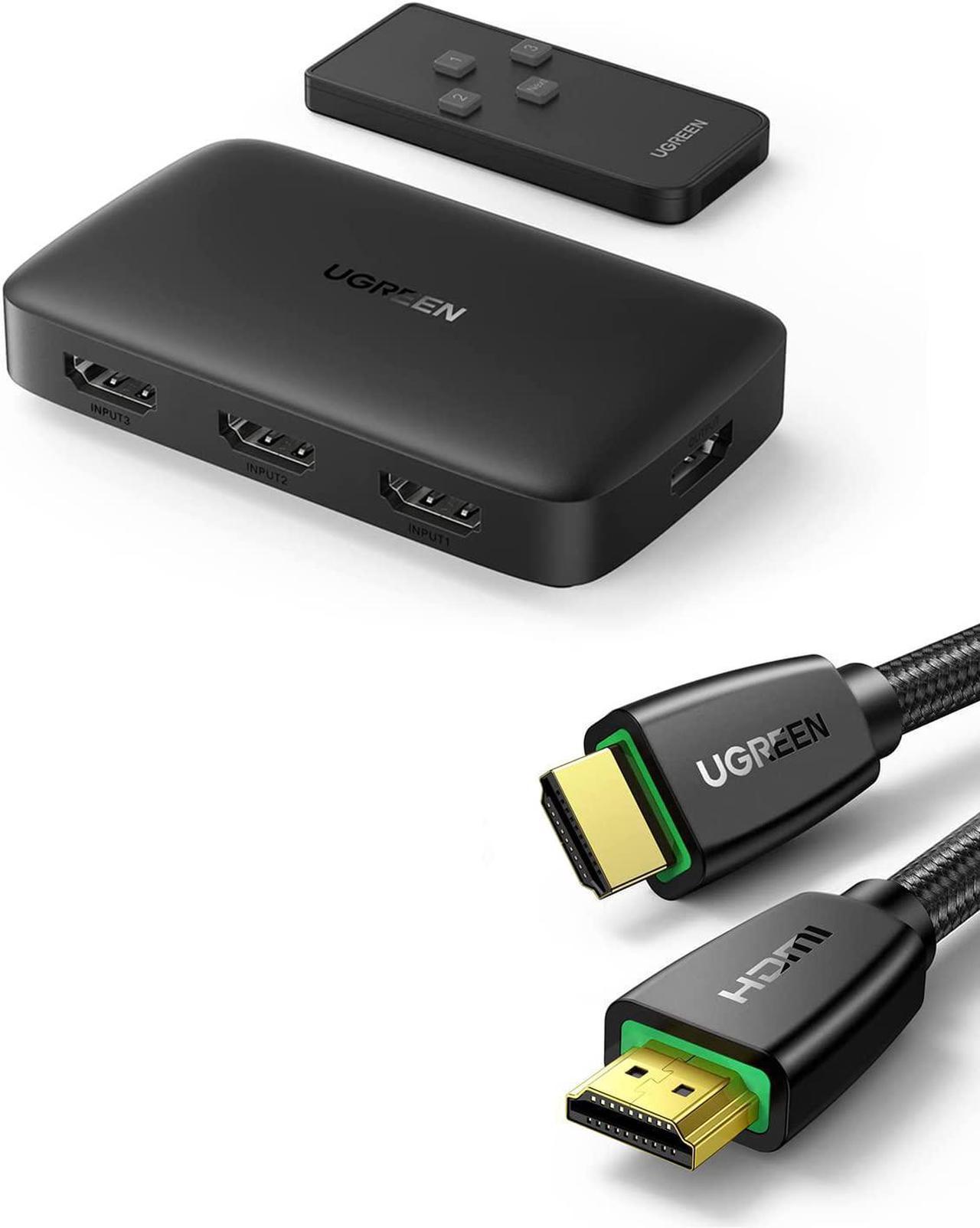 UGREEN HDMI Switch 3 in 1 Out 4K 30Hz Bundle with 4K HDMI Cable 6FT Braided 18Gbps High Speed