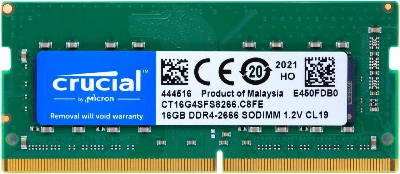 Crucial 16GB DDR4 SDRAM Memory Module - for Notebook - 16 GB - DDR4-2666/PC4-21300 DDR4 SDRAM - CL19-1.20 V - Non-ECC - Unbuffered - 260-pin - SoDIMM (CT16G4SFS8266)