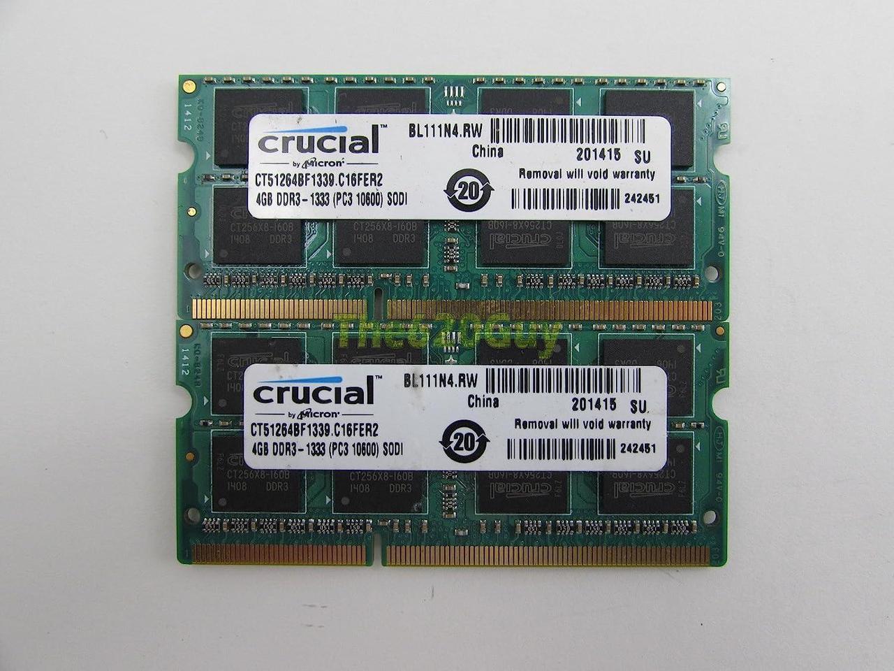 Crucial CT51264BF1339 8GB 2 x 4GB PC3-10600S DDR3 1333 SODIMM Laptop Memory Kit