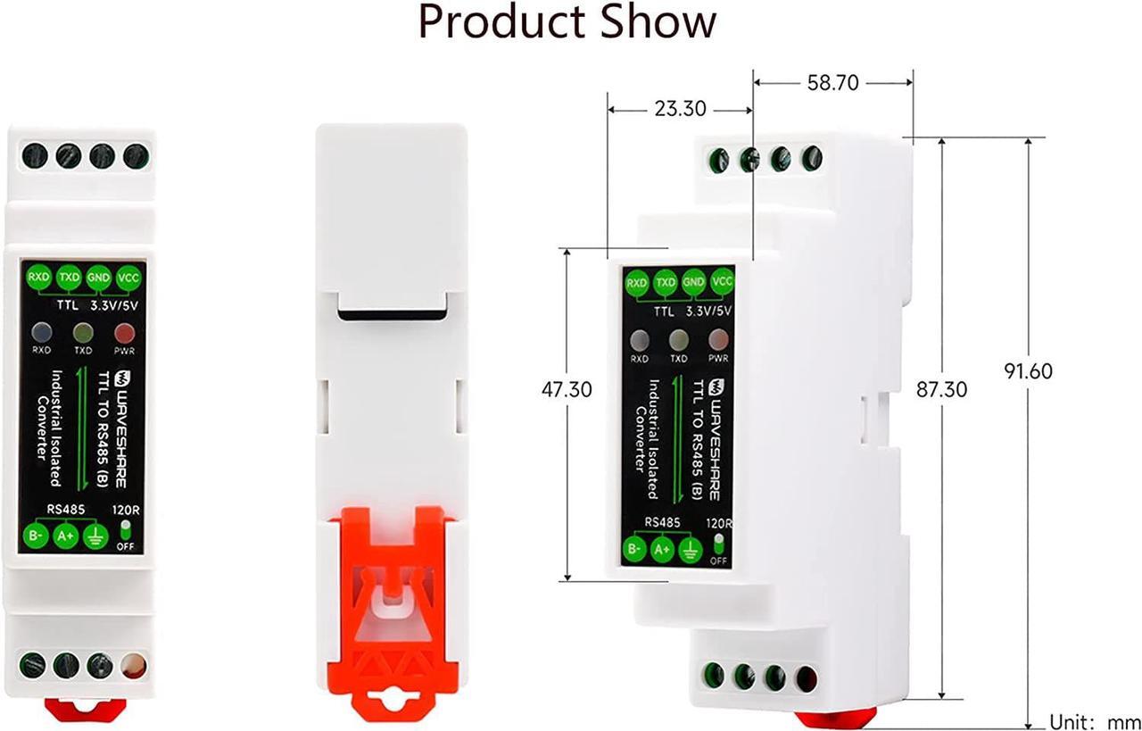 Alt view image 4 of 5 - waveshare Galvanic Isolated Rail-Mount TTL to RS485 Converter Adapter, 600W Lightningproof & Anti-Surge, Multi-Isolation Protection 1.2km Transmission Distance