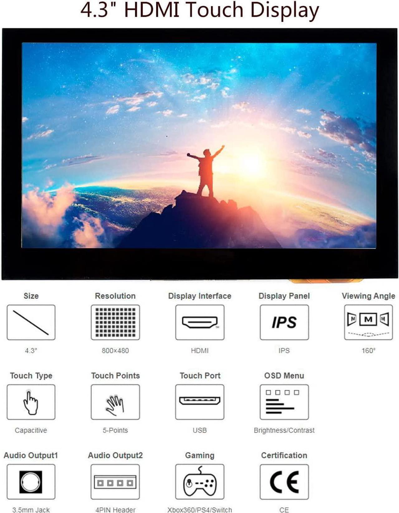 Alt view image 2 of 7 - waveshare 4.3inch HDMI LCD 800x480 IPS Capacitive Touch Screen HDMI Interface Support All Version Raspberry Pi 4B/3B+/3B/2B/Zero/Zero W/Zero WH,Jetson Nano BB Black Banana Pi Windows 10/8.1/8/7
