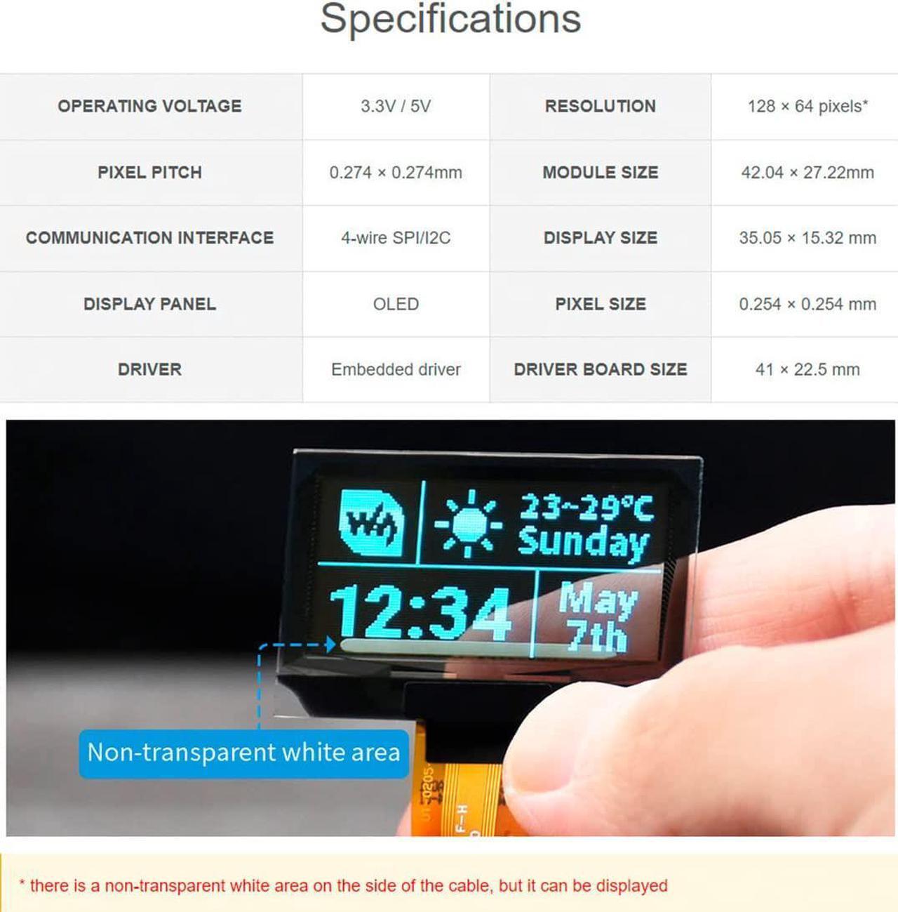 Alt view image 3 of 6 - 1.51inch Transparent OLED with Expansion Board,for Raspberry Pi/Arduino/STM32,128x64 Resolution Light Blue Color Display,Full Viewing Angle, SPI/I2C Interfaces, Embedded Independent Driver Chip