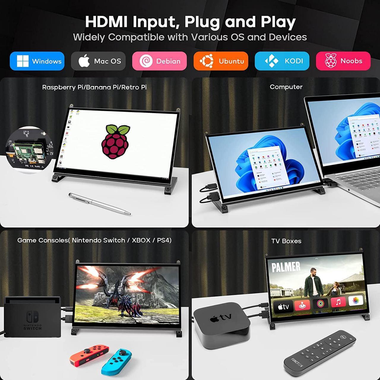 Alt view image 5 of 6 - ROADOM Raspberry Pi Screen, 10.1 Touchscreen Monitor, IPS FHD 1024×600,Responsive and Smooth Touch,Dual Built-in Speakers,HDMI Input,Compatible with Various Devices and OS,Easy Assembly,Driver Free