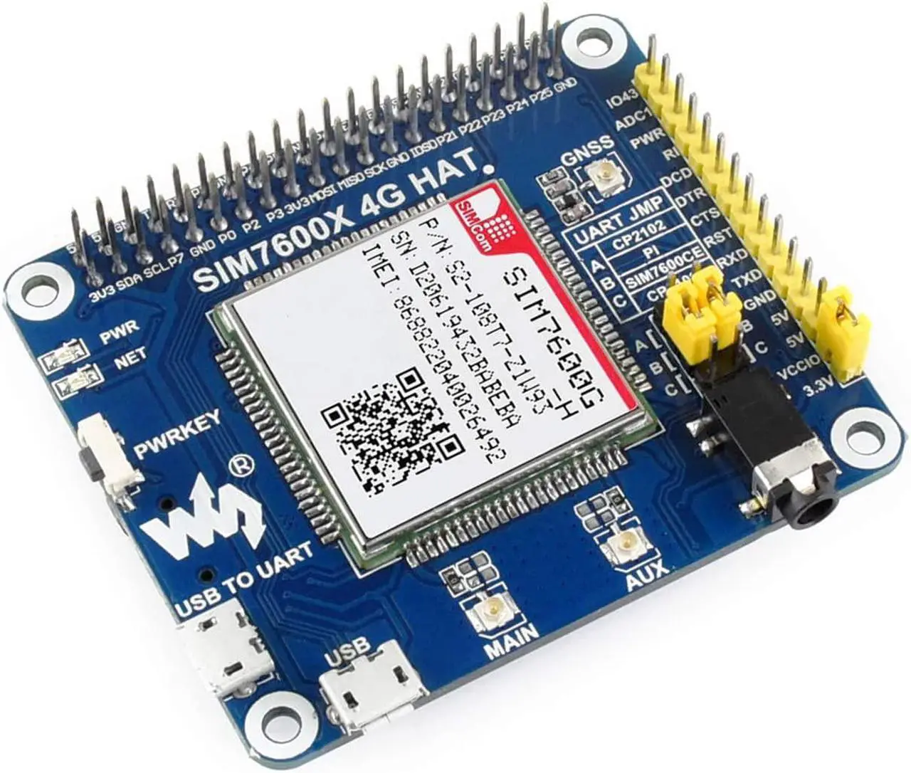Alt view image 2 of 7 - 4G/3G/2G/GSM/GPRS/GNSS HAT for Raspberry Pi 4B/3B+/3B/2B/Zero/Zero W/WH and Jetson Nano/Ard/STM32,Based on SIM7600G-H,Support LTE CAT4 up to 150Mbps Wireless Communication etc (Globally Applicable)