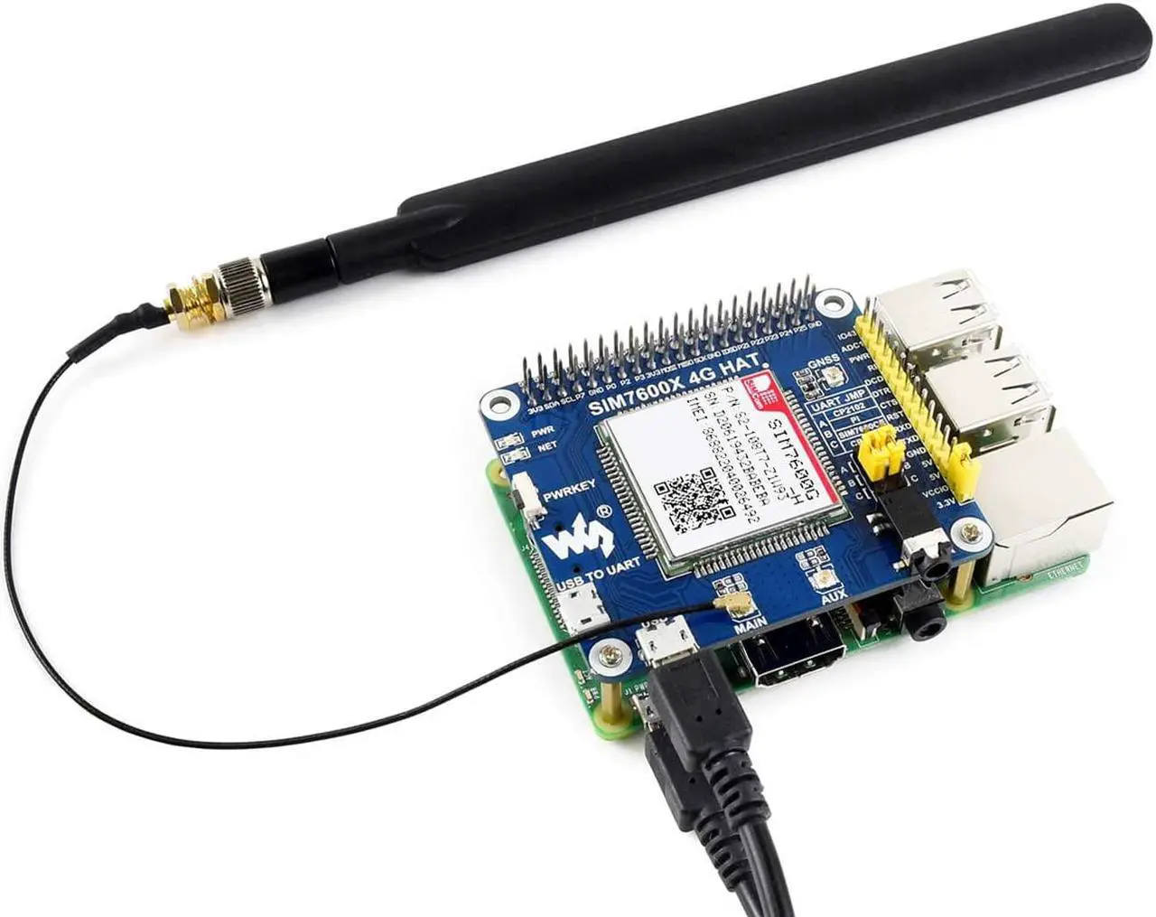 Alt view image 5 of 7 - 4G/3G/2G/GSM/GPRS/GNSS HAT for Raspberry Pi 4B/3B+/3B/2B/Zero/Zero W/WH and Jetson Nano/Ard/STM32,Based on SIM7600G-H,Support LTE CAT4 up to 150Mbps Wireless Communication etc (Globally Applicable)