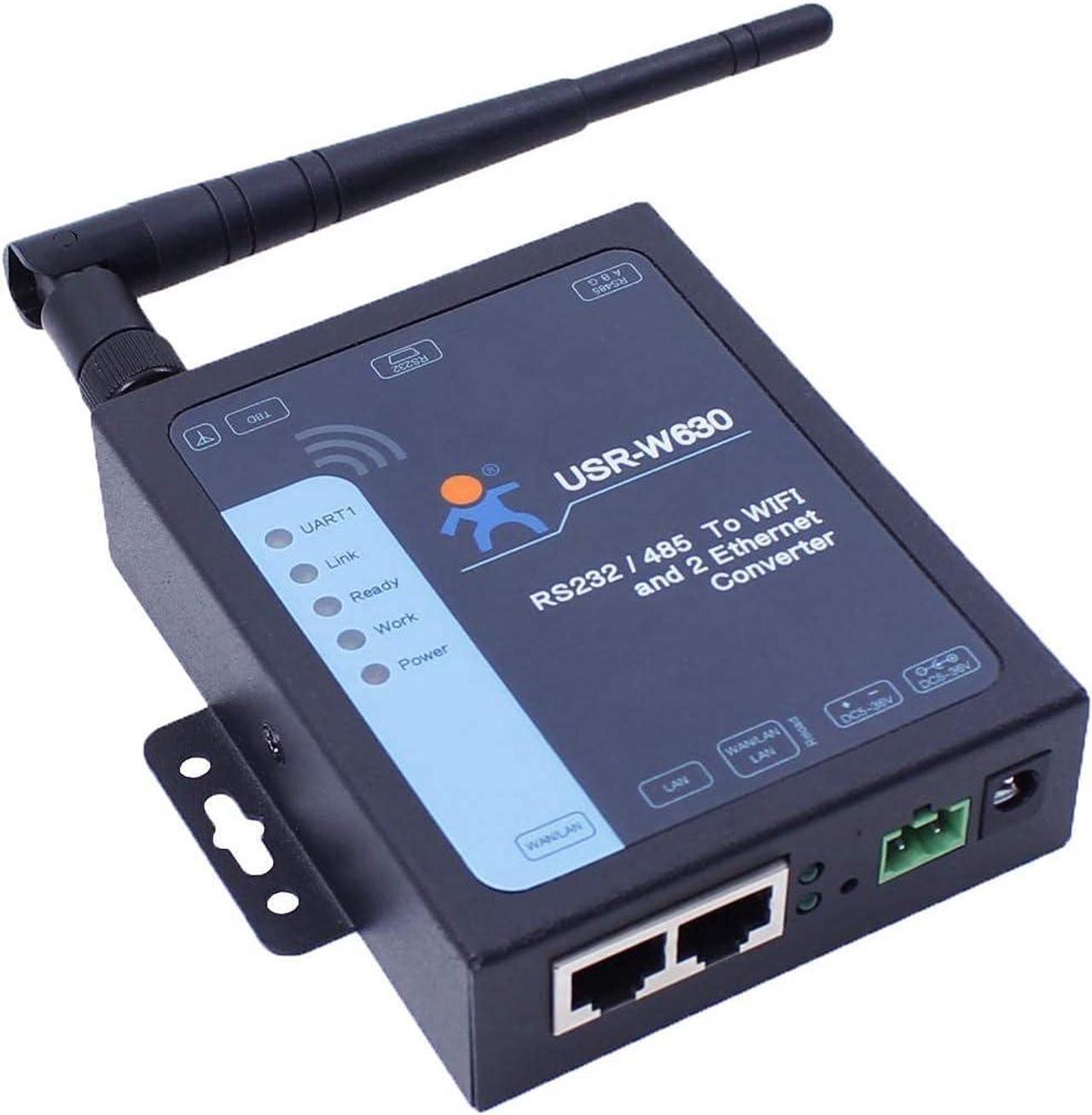 USR-W630 Industrial Serial RS232/RS485 to WiFi and Ethernet Converter Supports Dual RJ45 Ethernet Ports Modbus RTU to Modbus TCP with DC Adapter Terminal Power Supply 5-36 V