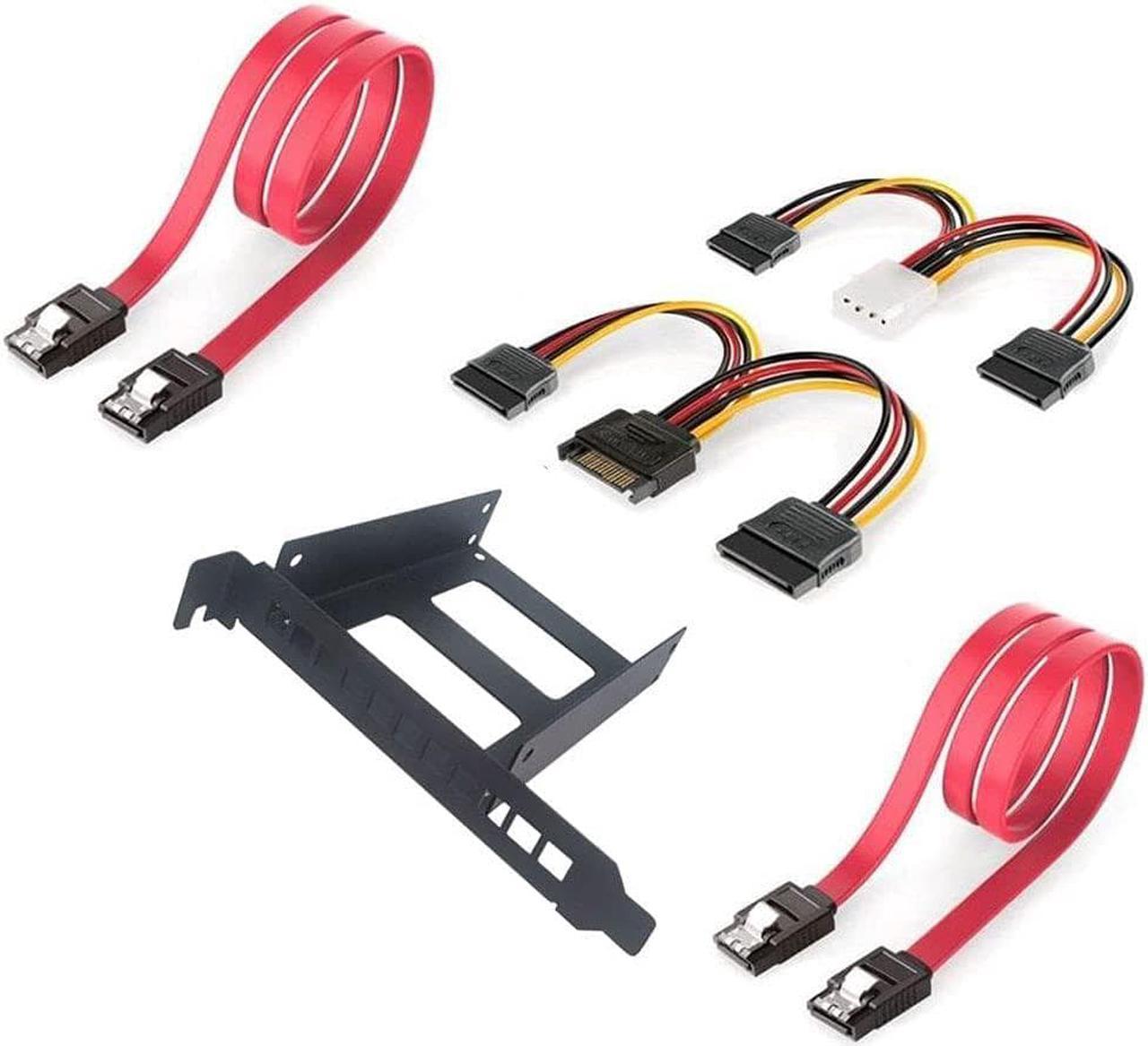 Metal PCI Slot 2.5inch IDE/SATA/SSD/HDD Mounting Bracket Rear Panel Mount Bracket Hard Drive Adapter Tray Caddy with Sata Data Cable (Full w Red Cable)