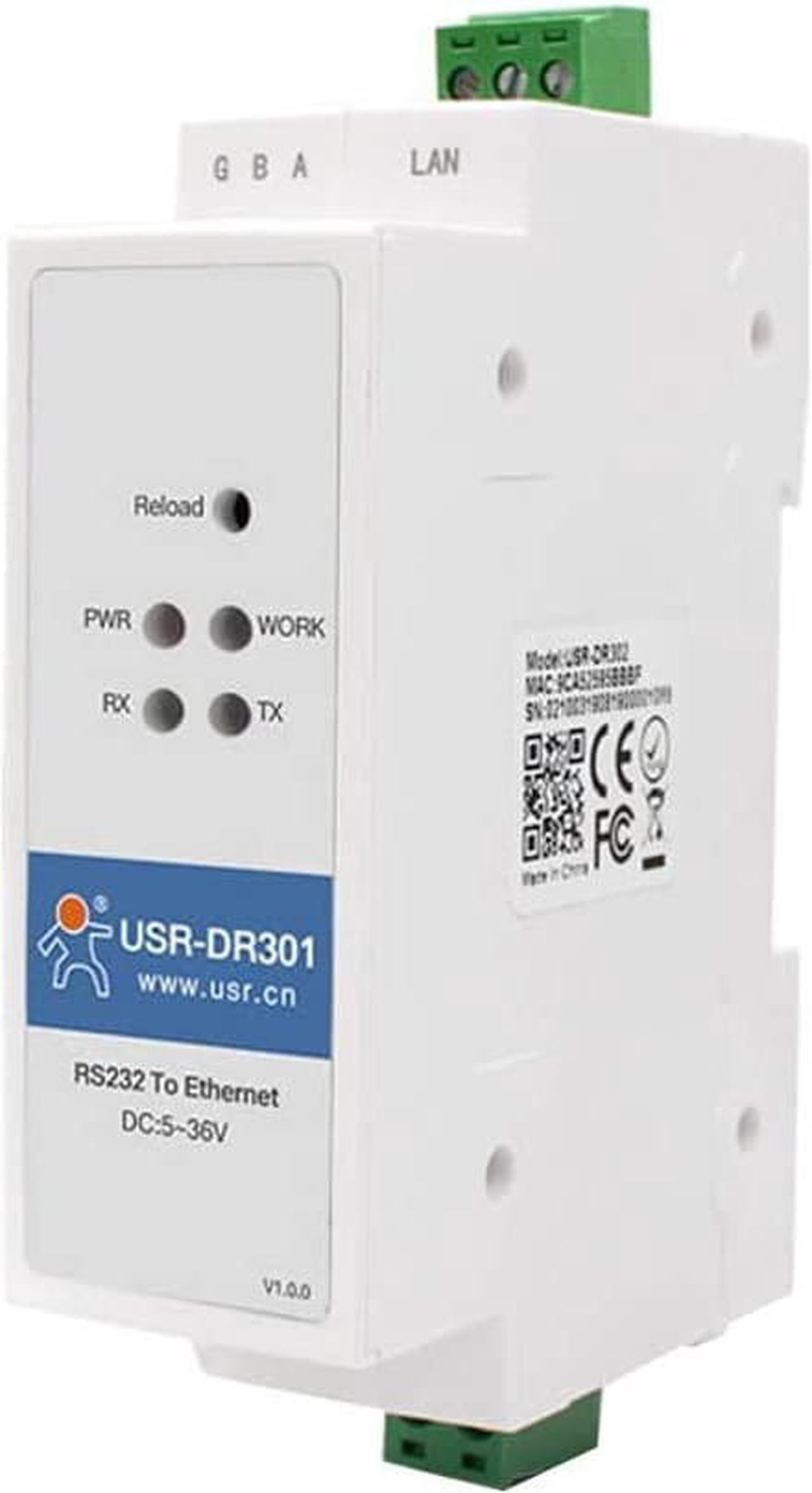 USR-DR301 DIN-Rail RS232 Serial to Ethernet Converter Tiny Size RS232 Ethernet Serial Device Server Supports Websocket