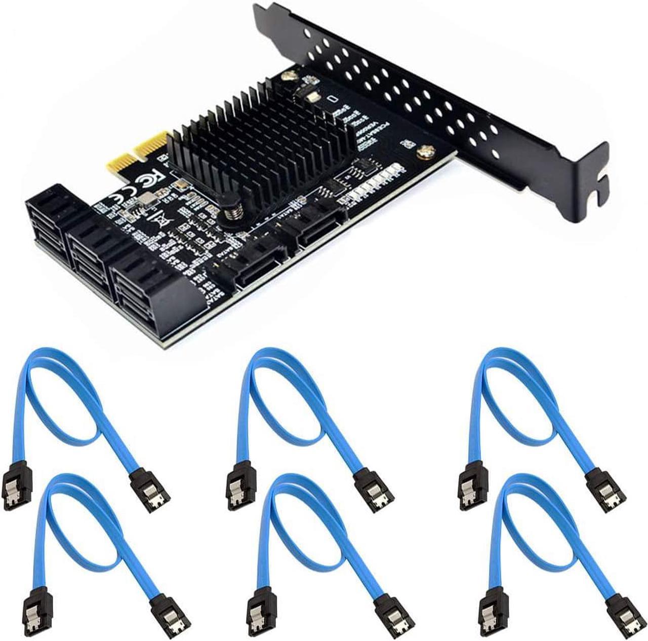 8 Ports SATA 3.0 to PCIe Expansion Card Adapter Converter with 6 SATA Cables Low Profile Bracket Boot As System Disk for Marvell 88SE9215 Chip with Heat Sink HDD (6*Blue Straight Cable)