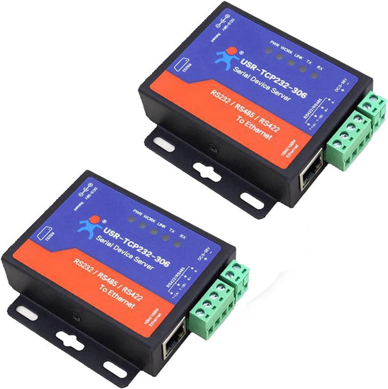 USR-TCP232-306 Serial Port RS232/RS485/RS422 to TCP Converter with DHCP and Built-in Webpage with 5V 3A Power Supply (2PCS)