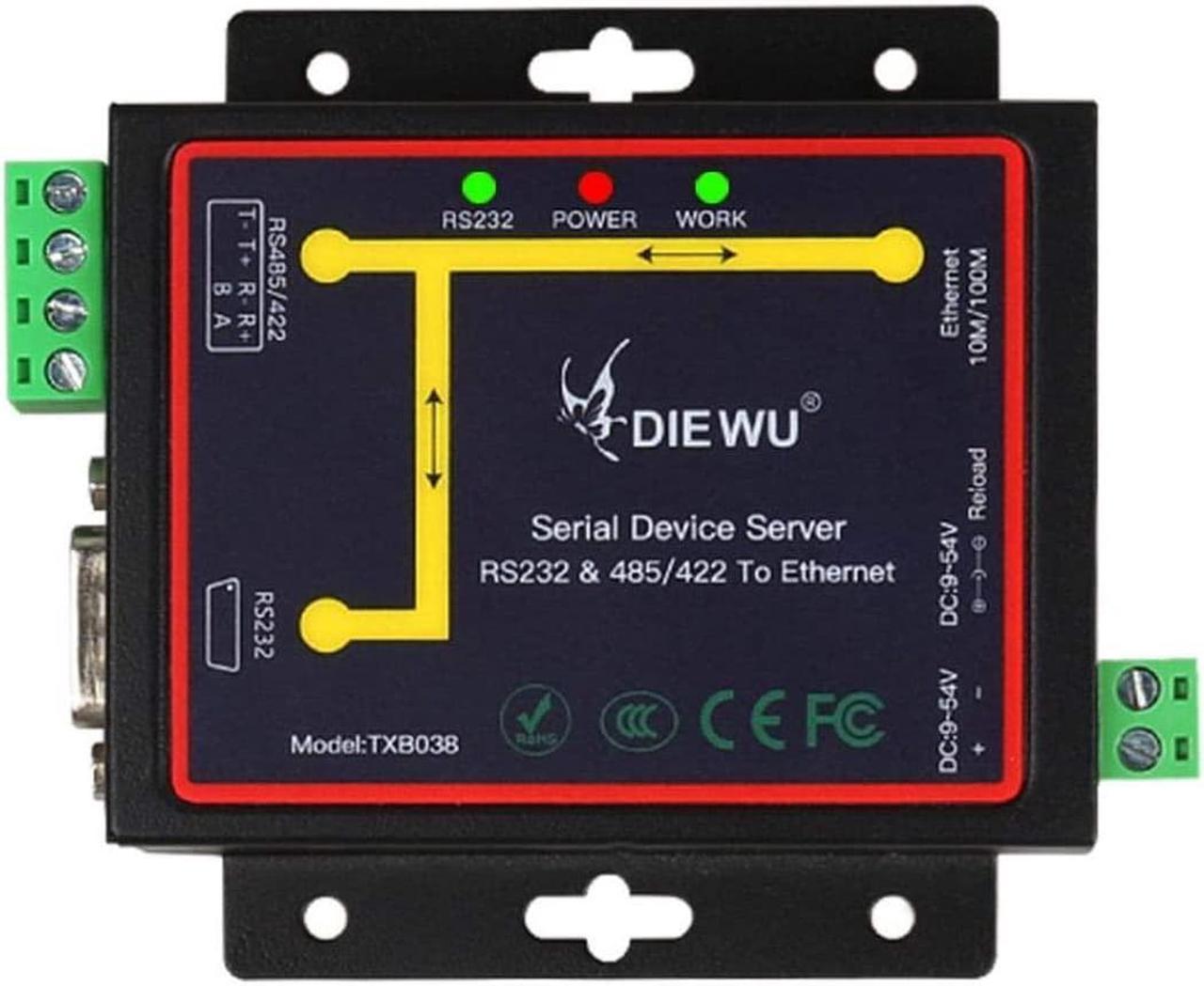 diewu RJ45 to RS232 RS485 RS422 Industrial Male Converter TCP/UDP Serial RS232 RS485 to Ethernet Device Server