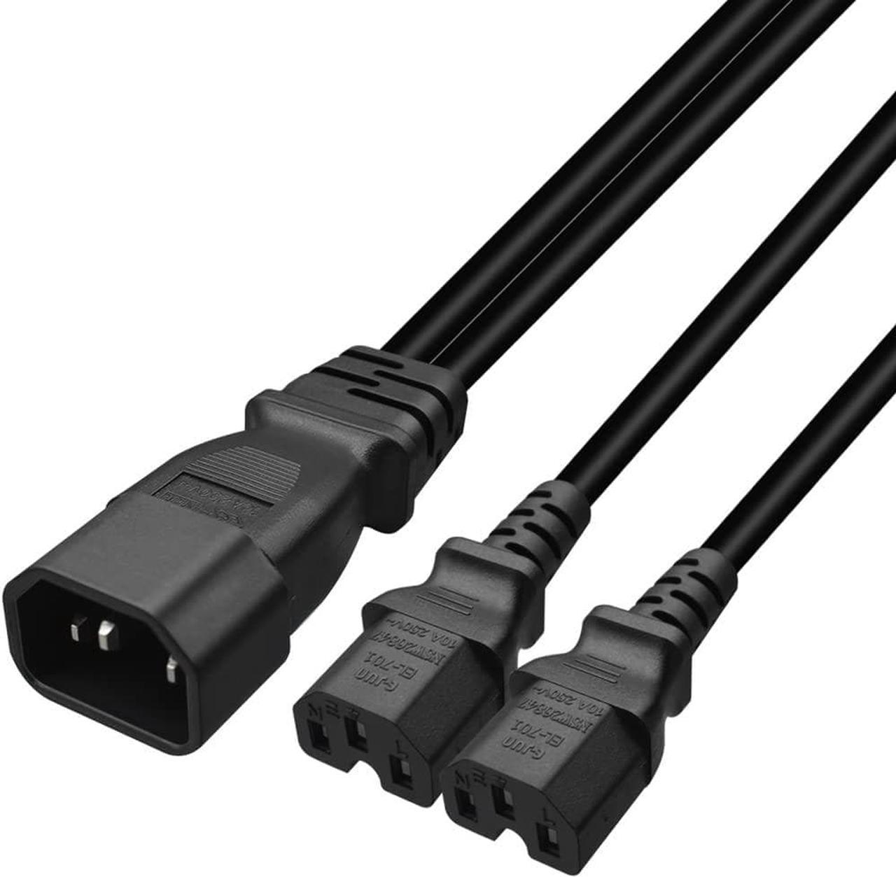 1FT C14 Male PDU Style Computer Power Extension Cable Y Splitter Power Plug Cord (C14 to 2XC15)