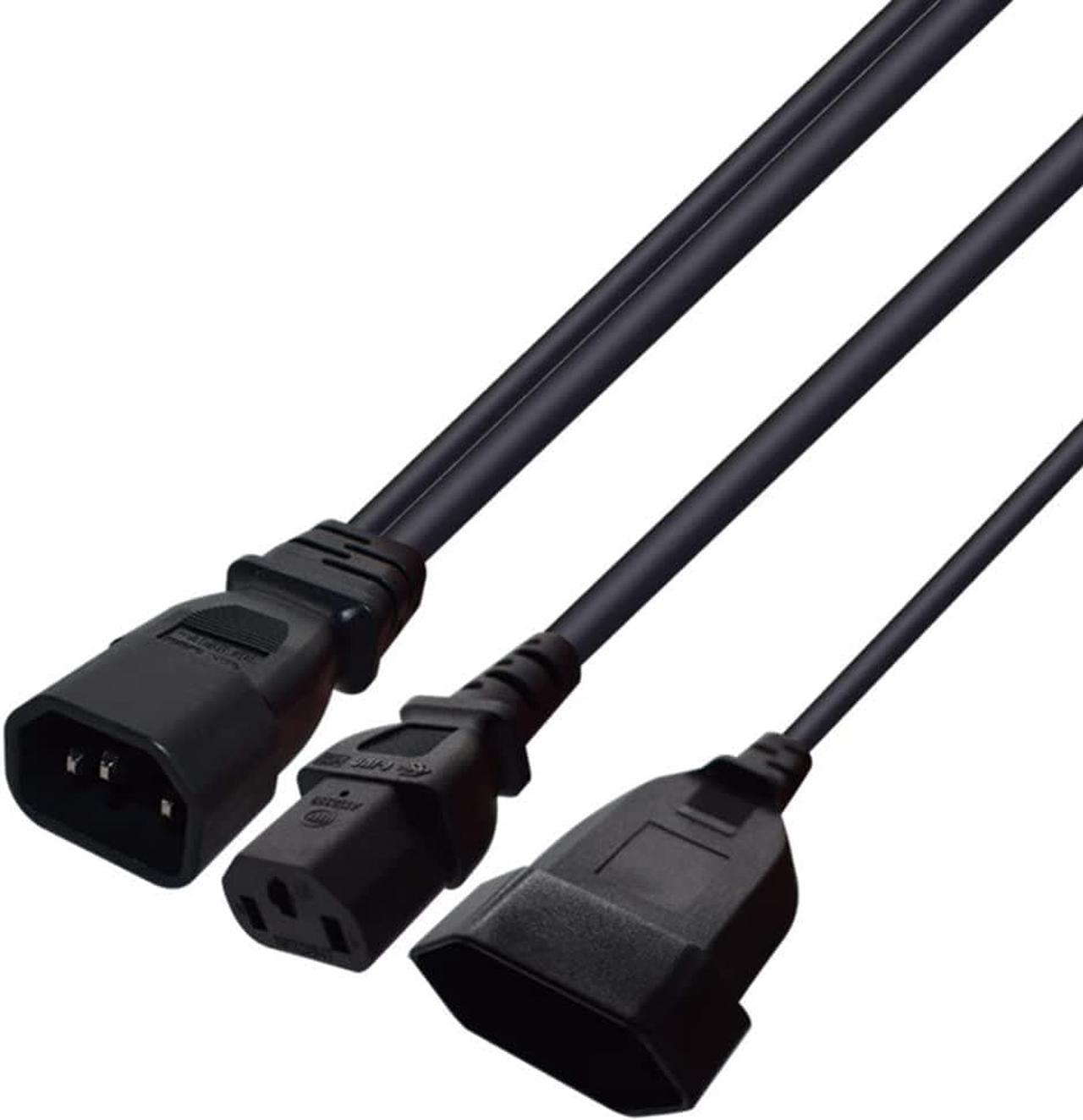 1FT C14 Male PDU Style Computer Power Extension Cable Y Splitter Power Plug Cord (C14 to C13+EU)