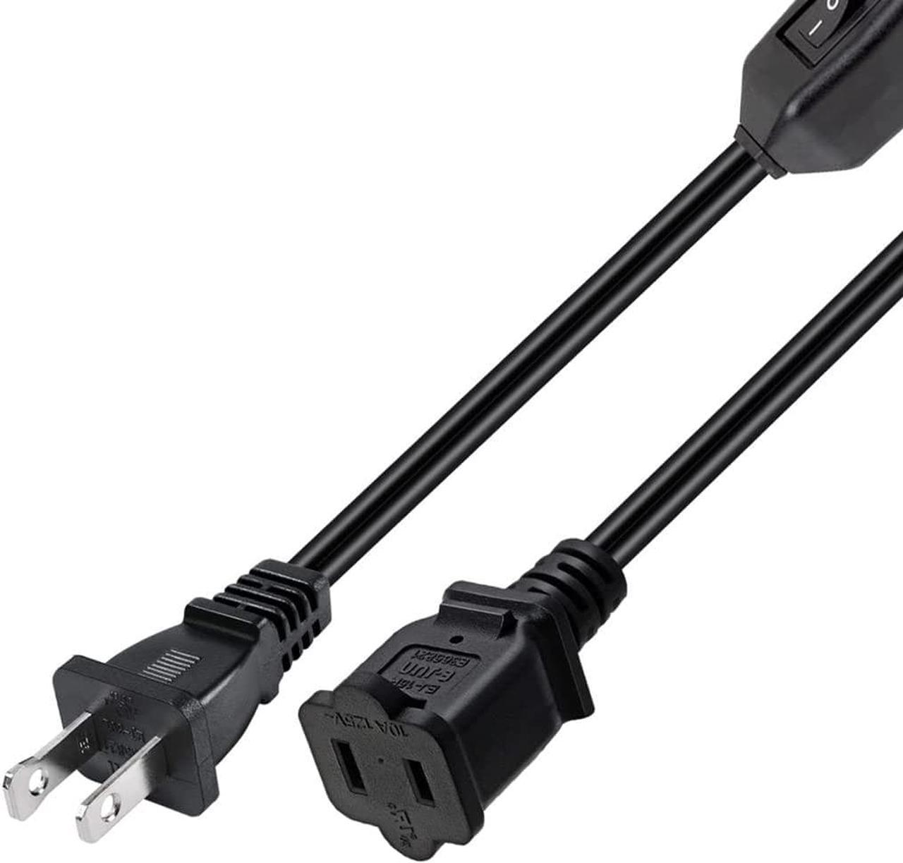 1FT(0.32M) Nema 1-15P to 1-15R Polarized US AC Power Extension Cable with 12A Switch ETL Listed Male-Female Extension Cord (Black)