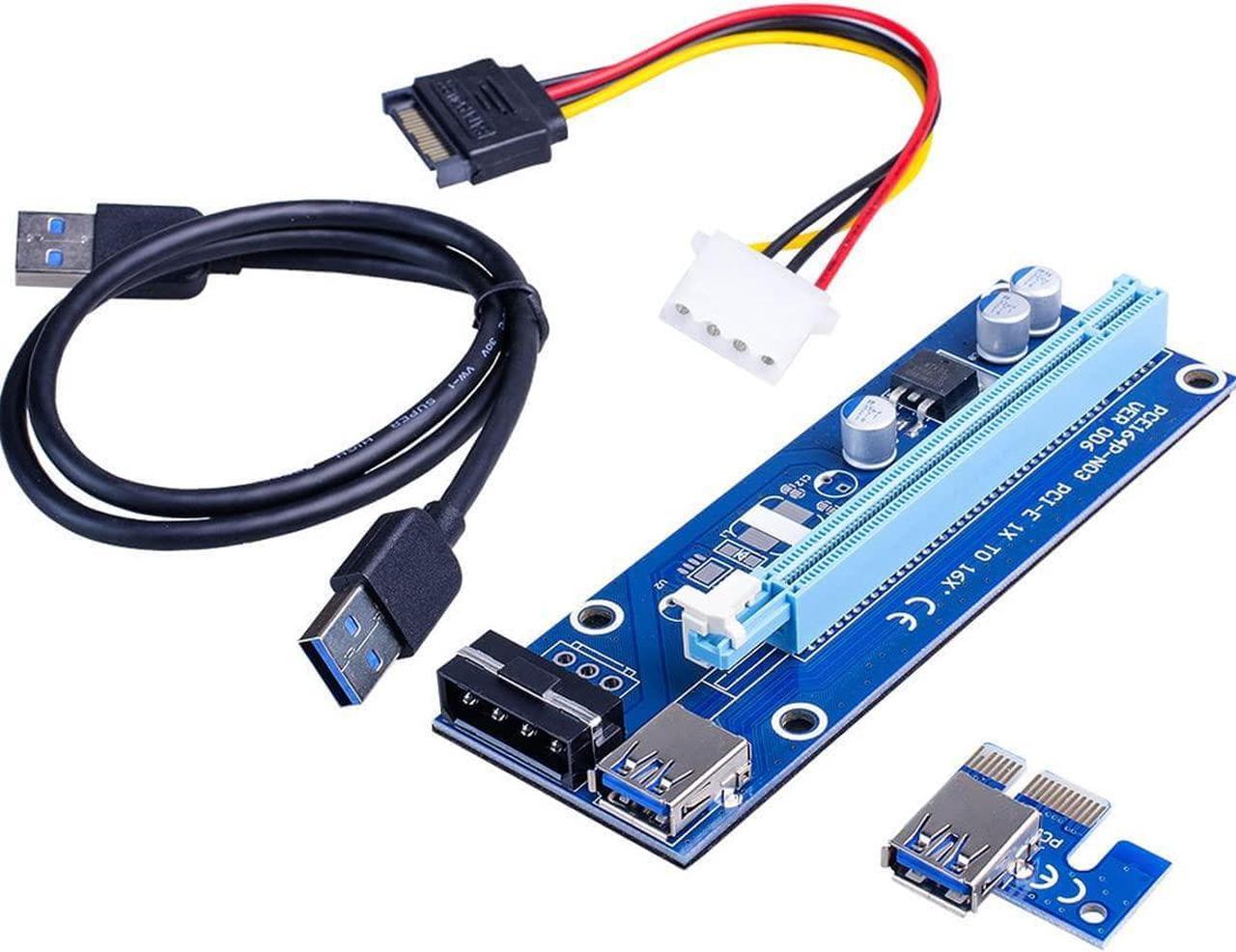 Ver006 PCI-E Mining GPU Riser Card Extender PCIE 1X to 16X Extension Cable Adapter with 0.6M USB 3.0 Cable SATA to 6Pin Power Wire for GPU Graphics Card Bitcoin Ethereum Mining (Blue)