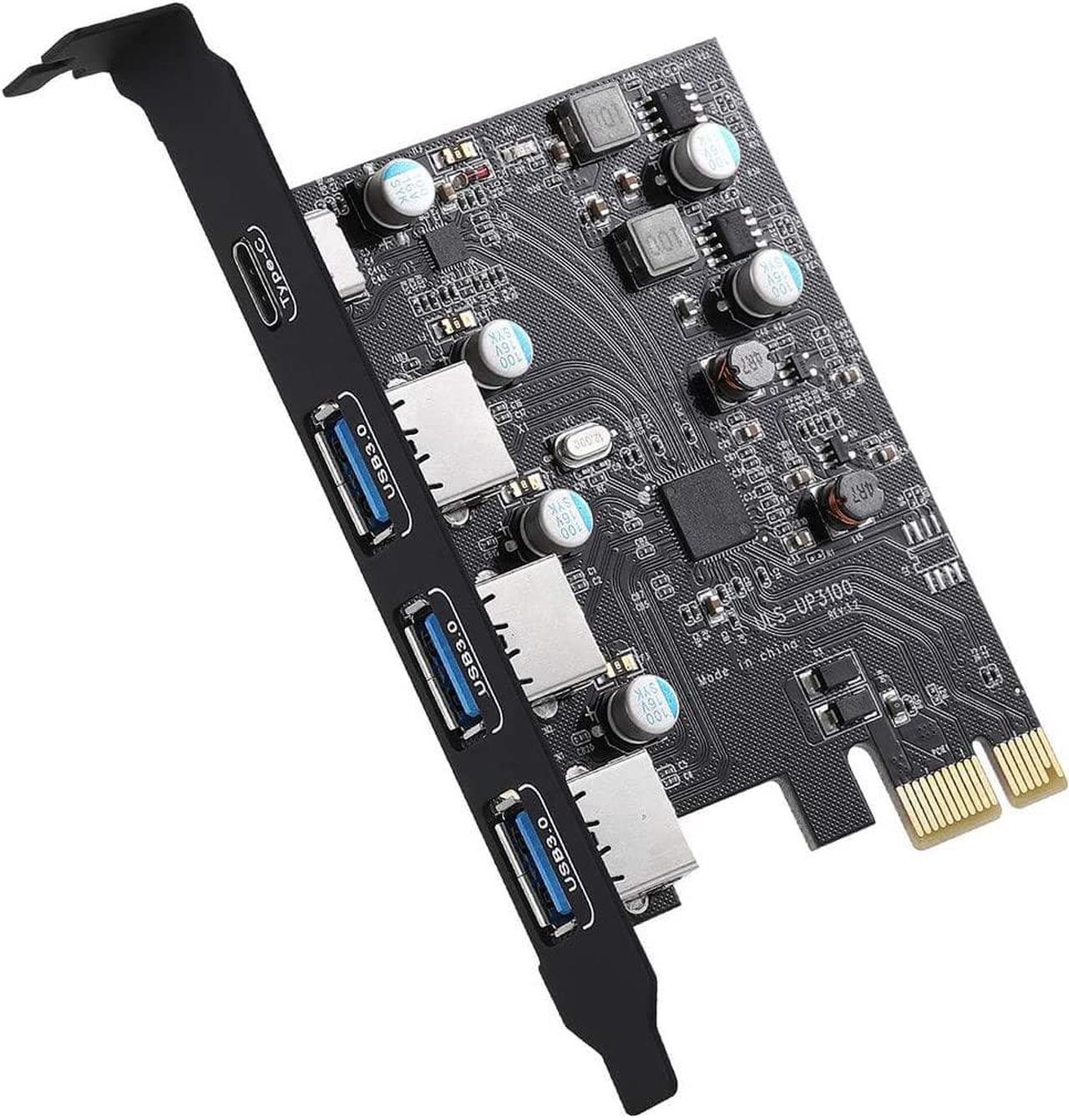 PCI-E to USB 3.0 Type A+Type C Expansion Card FL110 Chipset 5Gbps for Desktop PC Host Card Support Linus, Windows 10/8/7/XP and MAC OS 10.8.2 Above (1X USB-C + 3X USB-A)